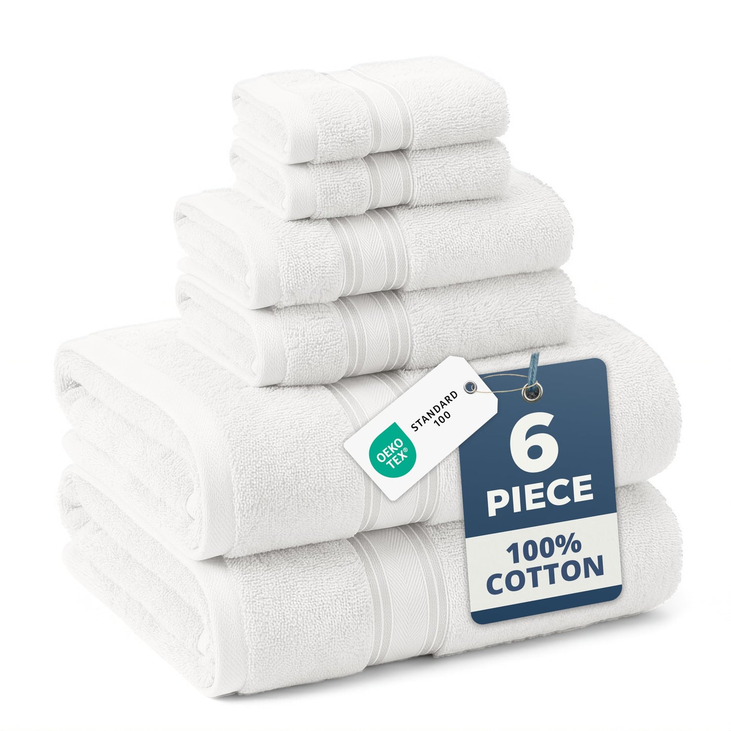 LANE LINEN Luxury Bath Towels Set - 6 Piece 100% CottonBathroom Zero Twist Shower Extra Absorbent Towel Super Soft 2 Hand Wash Cloths White