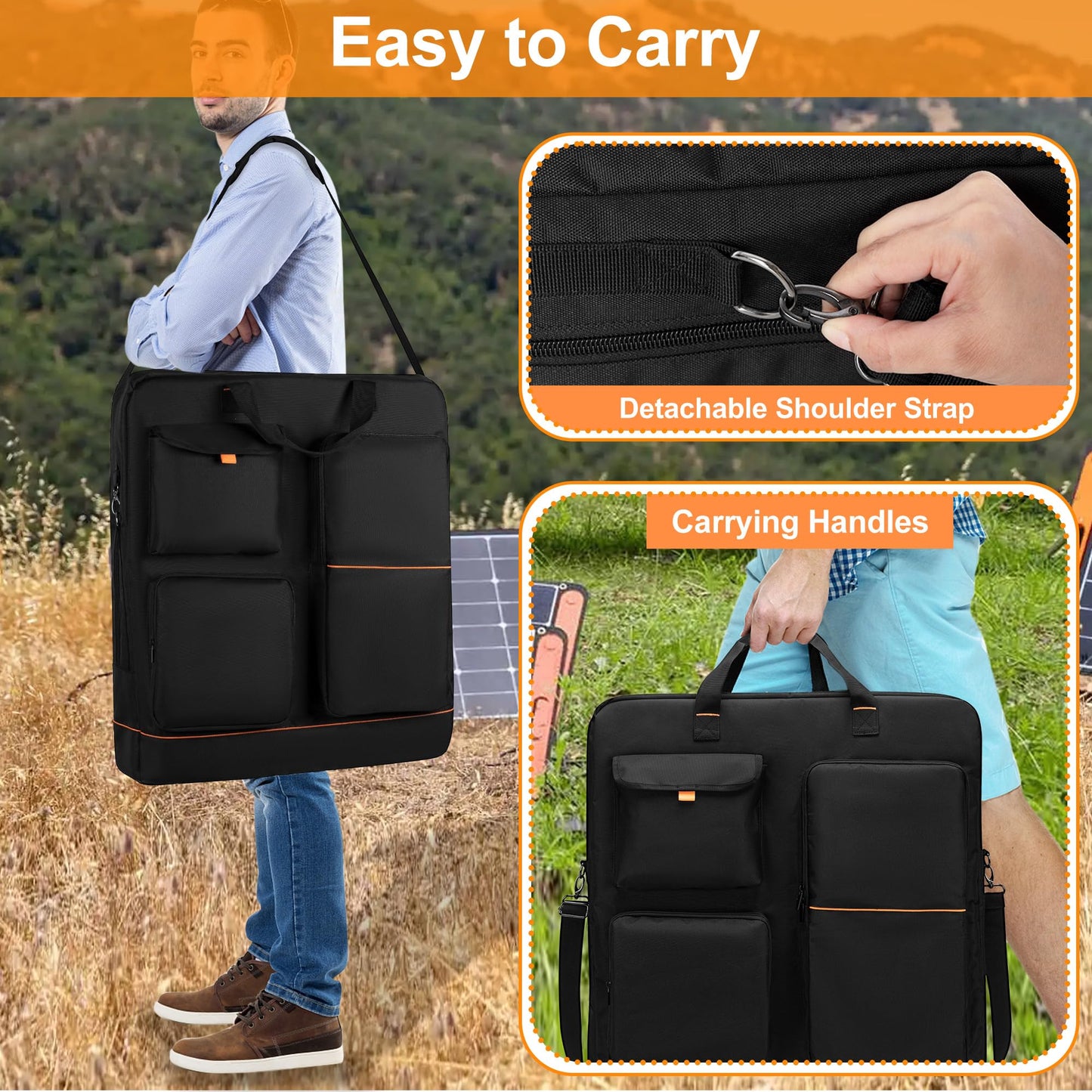 HODRANT Solar Panel Storage Bag with Bright Lining, Travel Solar Panel Carrying Case Compatible with Jackery SolarSaga 100W 100X 200W, Padded Carrier Organizer Compatible with Renogy 100W