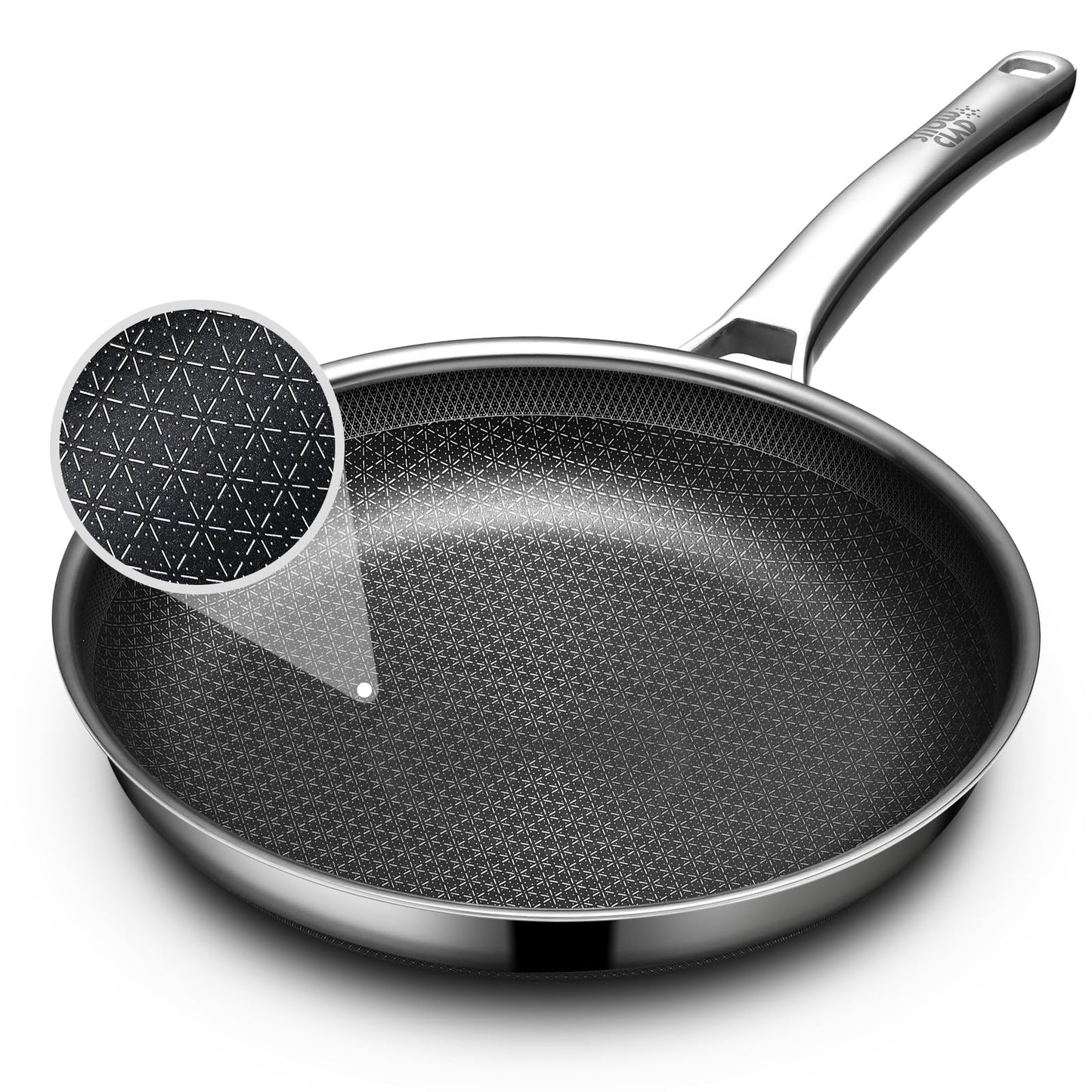 Frying Pan, 12 Hybrid Non Stick Frying Pan, Dishwasher Oven Broiler Safe, Non Toxic Chef's Pan, PFOA Free Cookware, Compatible with All Cooktops