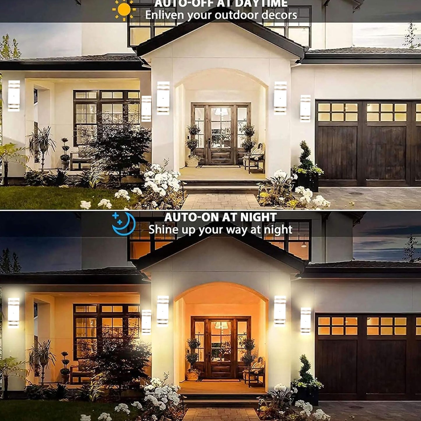 White Dusk to Dawn Sensor Outdoor Wall Lights, RETRELMP Up and Down Lights Outdoor Wall Mount Light, Aluminum Exterior Wall Sconces Waterproof Outside Lights for Porch Hallway Patio 2 Pack…