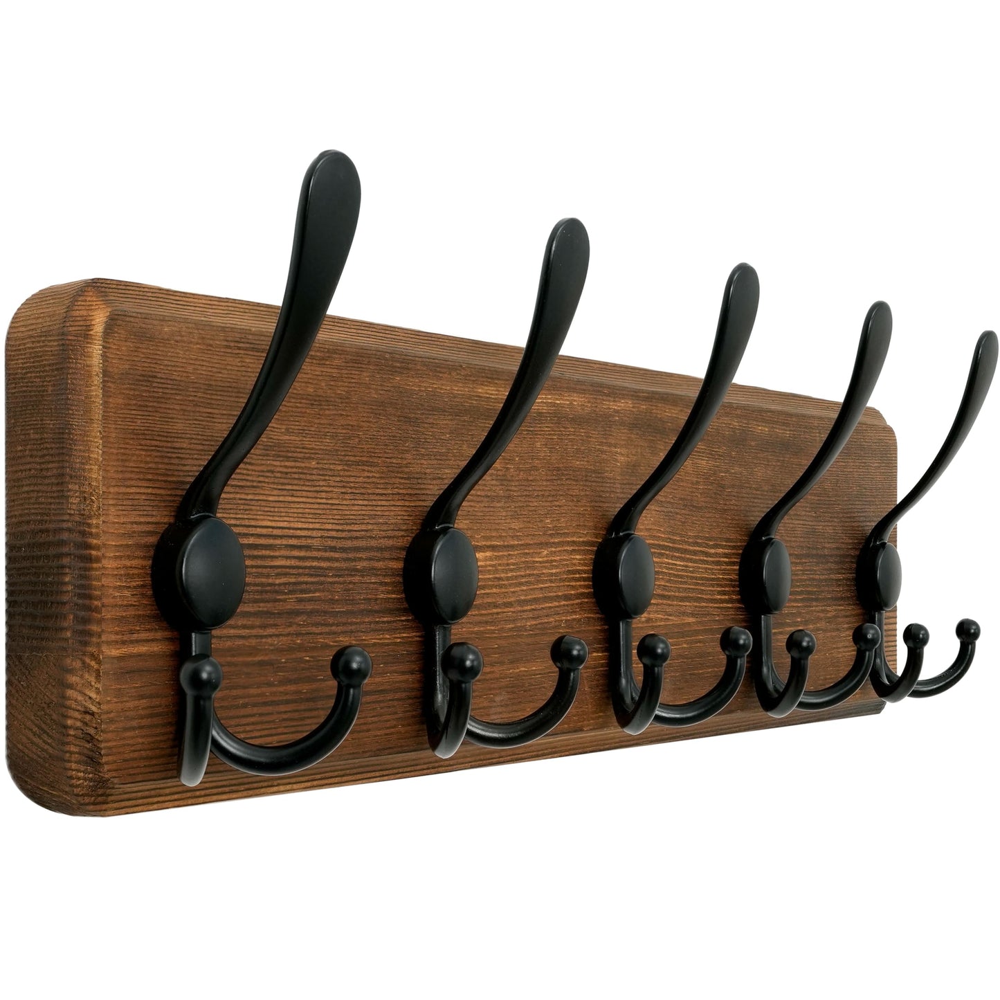 WEBI Coat Rack Wall Mount,Coat Hooks Wall Mounted,16'' Hole to Hole,Wood Coat Hanger Wall,Hook Rack Rail,5 Triple Hooks for Hanging Coats,Jacket,Clothes