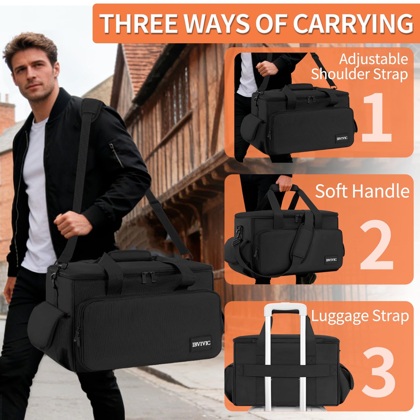 Cushioned-Bottom Cable case with Removable dividers, Featuring Multiple Pockets for Audio Equipment, DJ Gear, and Musician Accessories. (Orange, L-51x30x30CM)