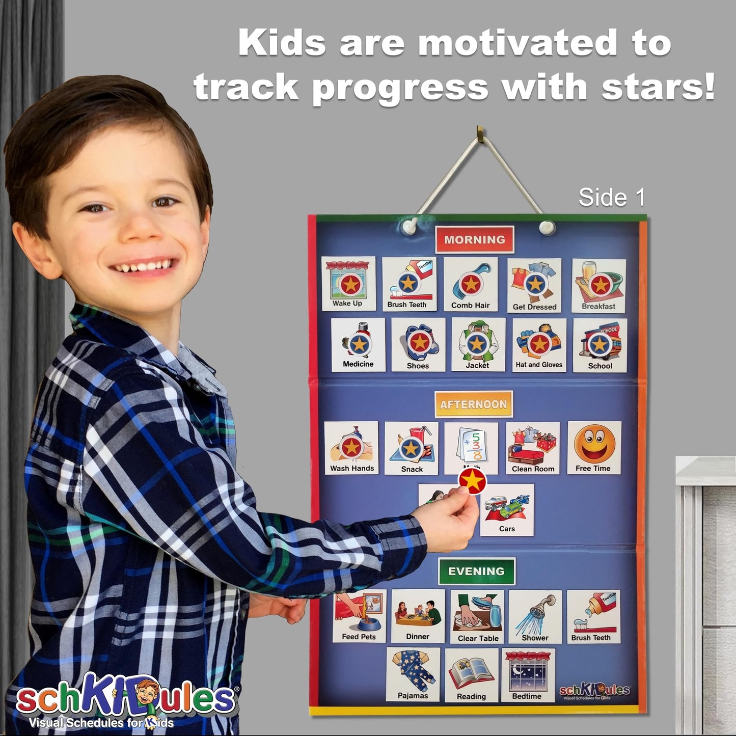 SchKIDules Visual Schedule for Kids Deluxe Bundle Daily Activity Chart / Weekly Progress Chart, 2-Sided Trifold Magnet Board & 189 Magnetic Picture Cards (for Preschool, Children, Toddlers, Autism)