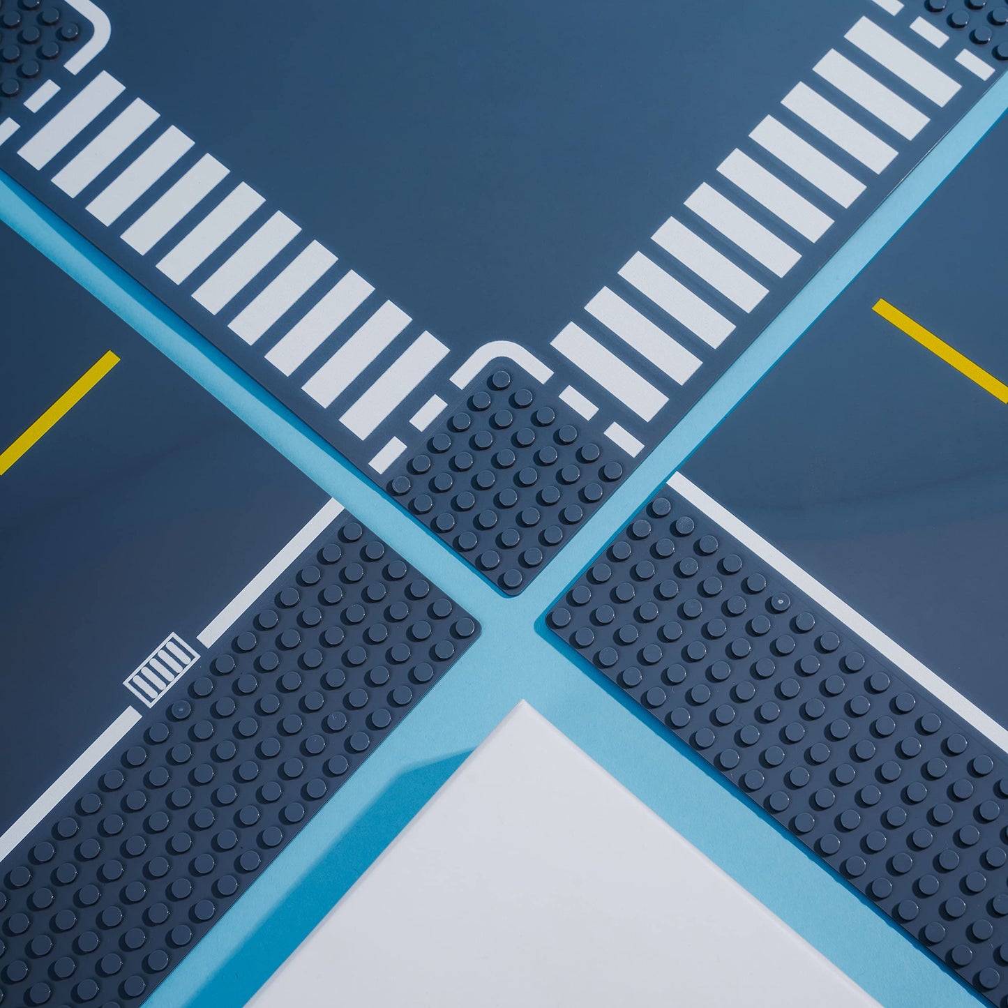 Classic Building Block Road Base Plates Compatible with All Major Brands (Roads 8 Pack), 25.4 cm 25.4 cm, 2 Straight, 2 Curve, 2 Crossroads, 2 T-Junction Plate