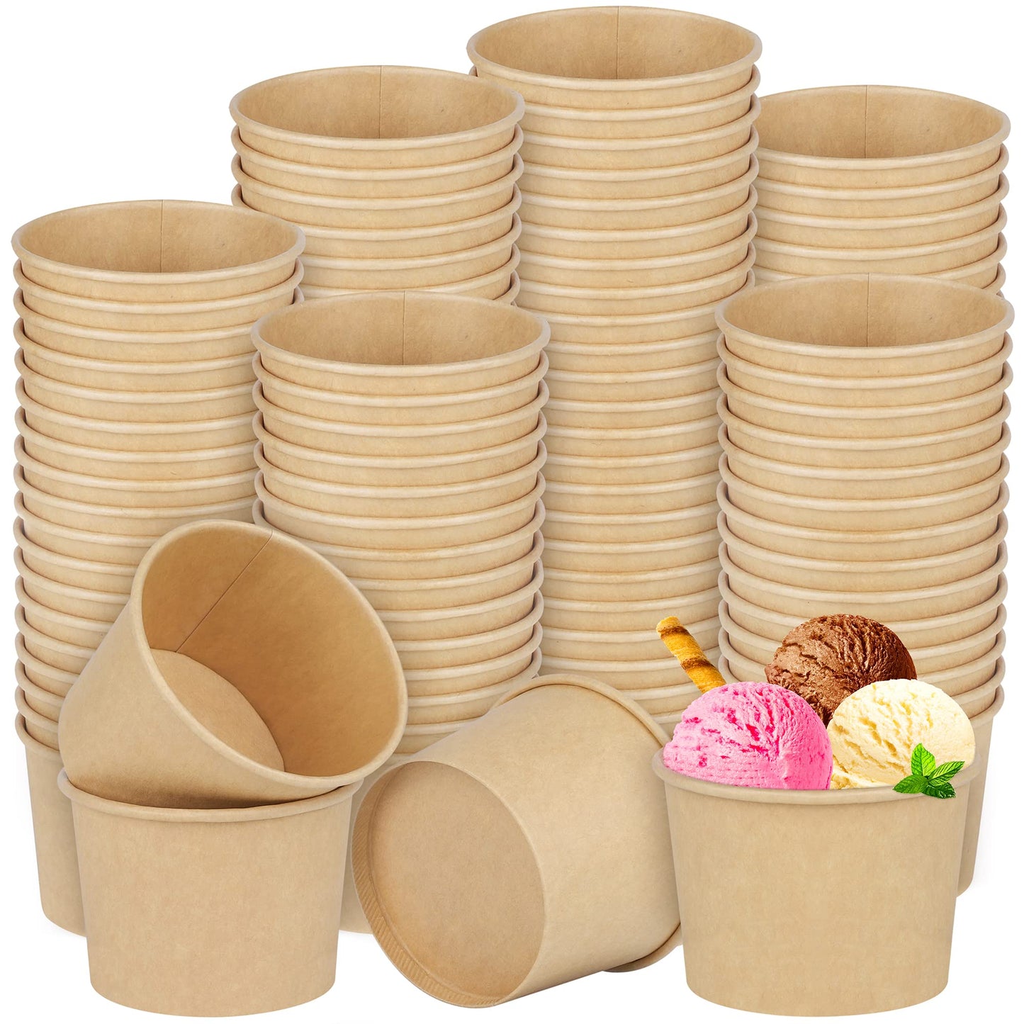 Ruisita 150 Packs Paper Ice Cream Cups 5 Ounce Disposable Soup Bowls Brown Dessert Bowls for Hot or Cold Food Party Supplies Treat Dessert Cups for Sundae Frozen Yogurt