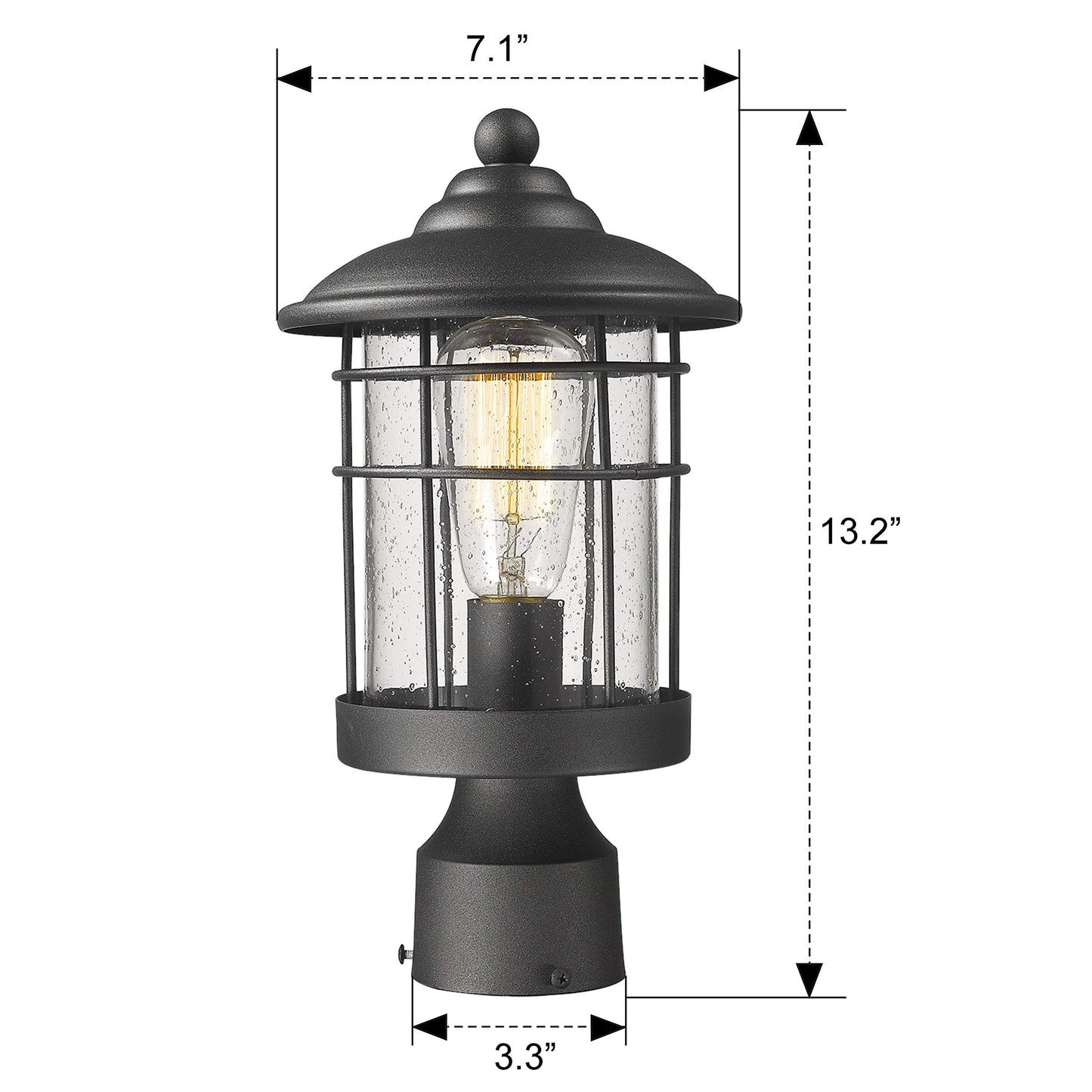 Emliviar 1-Light Outdoor Post Light, Exterior Post Lantern in Black Finish with Seeded Glass, 1803CW2-P