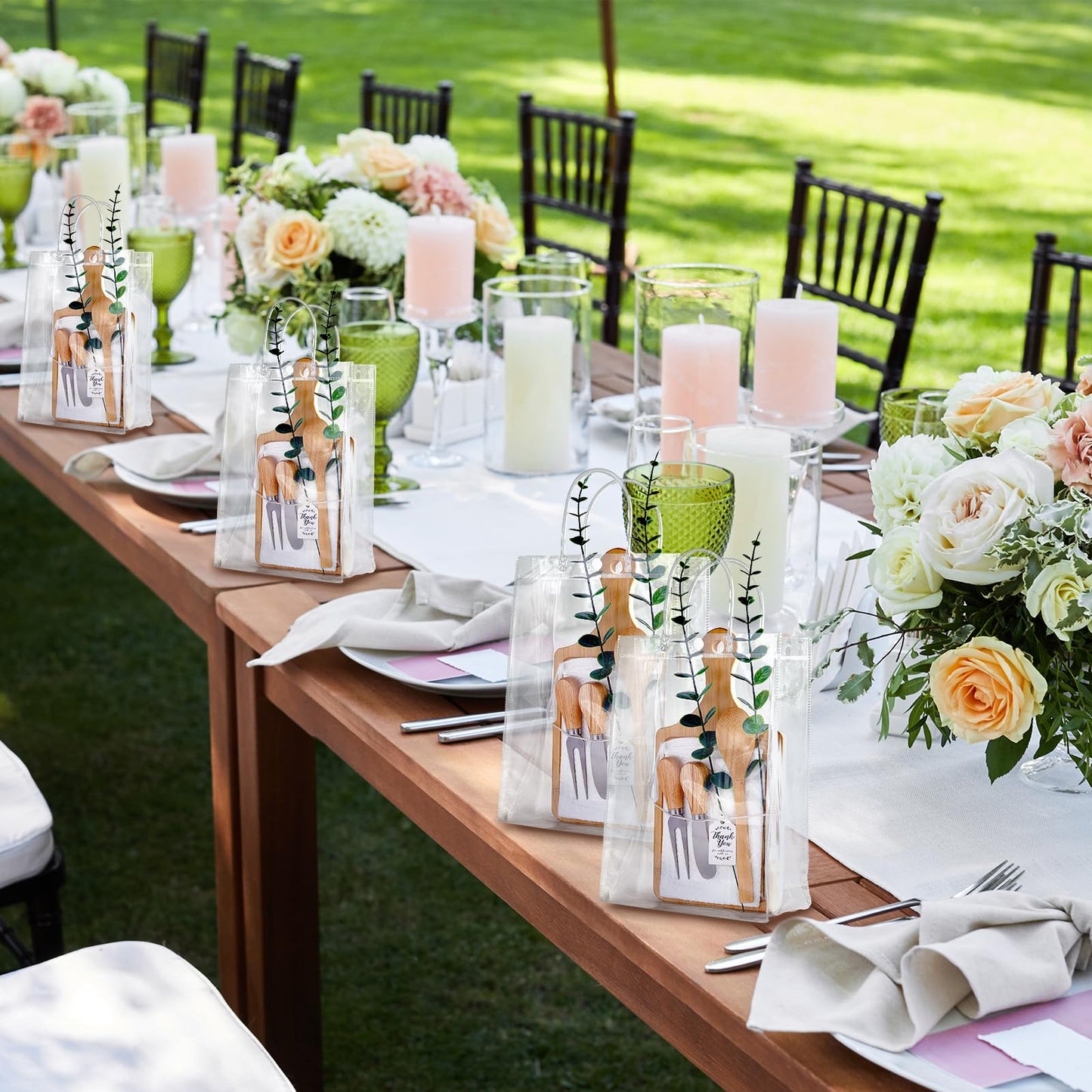 109PCS Baby Shower Prizes for Game Winners Bamboo Cheese Board Spoon Fork Butter Spreaders Plaid Towel Thank You Card and Gift Bags for Baby Shower Wedding Bridal Shower Favors (Bamboo, 12 Sets)