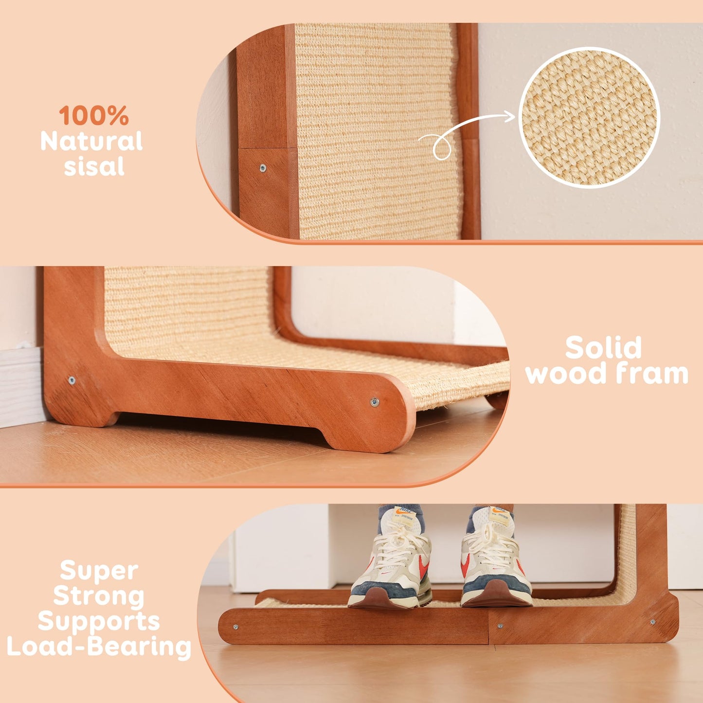 Cat Scratching Post for Indoor Cats, Solid Wood Frame Natural Sisal L Shape Cat Scratch Pad, Vertical Cat Scratcher,Cat Scratching Board Cat Scratch Post,Perfect Cat Furniture