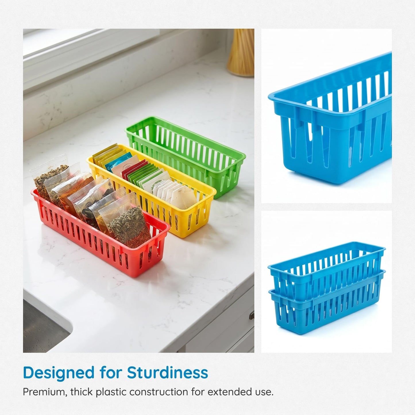 ZEAYEA 24 Pack Classroom Storage Baskets, Classroom Pencil Organizer Baskets for Desk, Drawer, Plastic Pen and Pencil Basket Trays, Crayon Basket for Office Home, 9.3" L x 2.2" W x 2.4" H