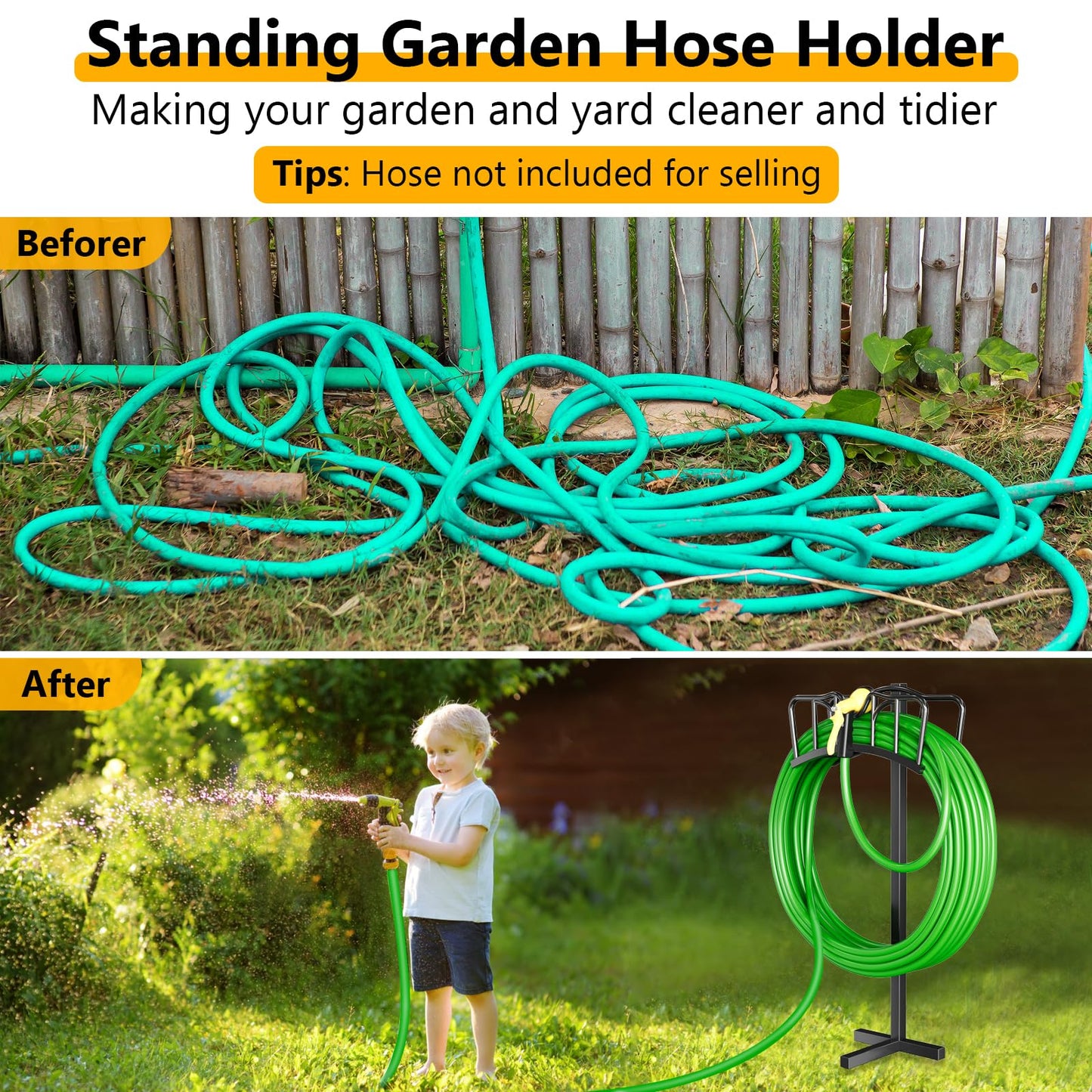 Garden Hose Holder, Freestanding Water Hose Holder for Outside, Garden Hose Storage Stand for Yard Lawn