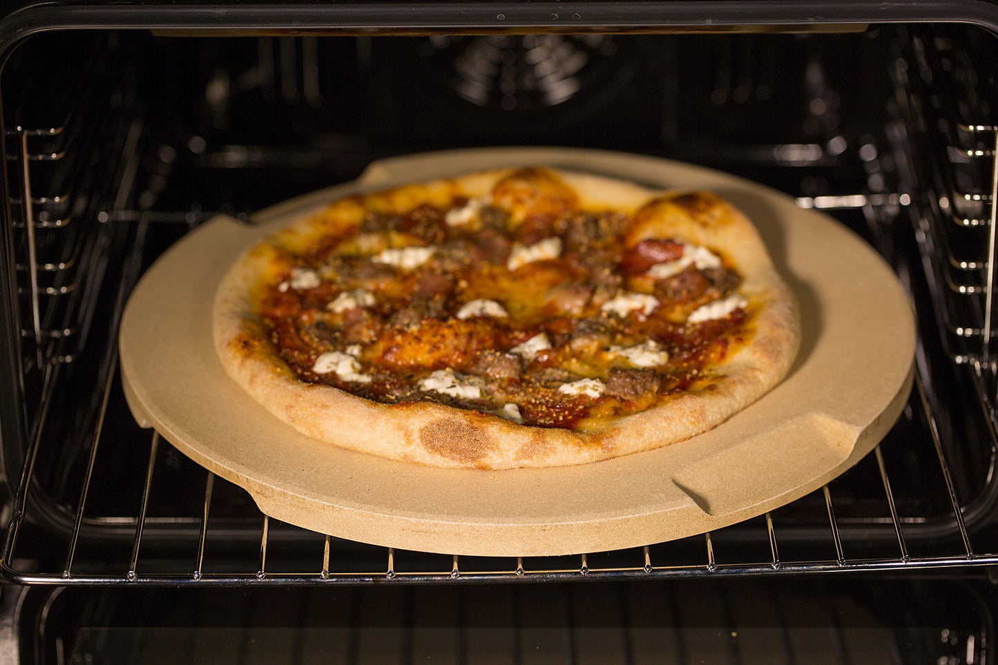 ROCKSHEAT Pizza Stone Made of Cordierite for Pizza & Bread Baking Grilling. Perfect for Oven or Grill. Innovative Unique Double - Faced Built - in 4 Handles Design (Round 15"x0.67")