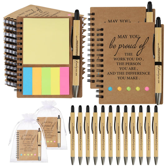 12 Sets Thank You Gifts, Employee Appreciation Gifts, Inspirational Notebooks With Sticky,Inspirational Pens And Gift Bags,Mini Motivational Notebooks for Employee Teacher Staff Coworker