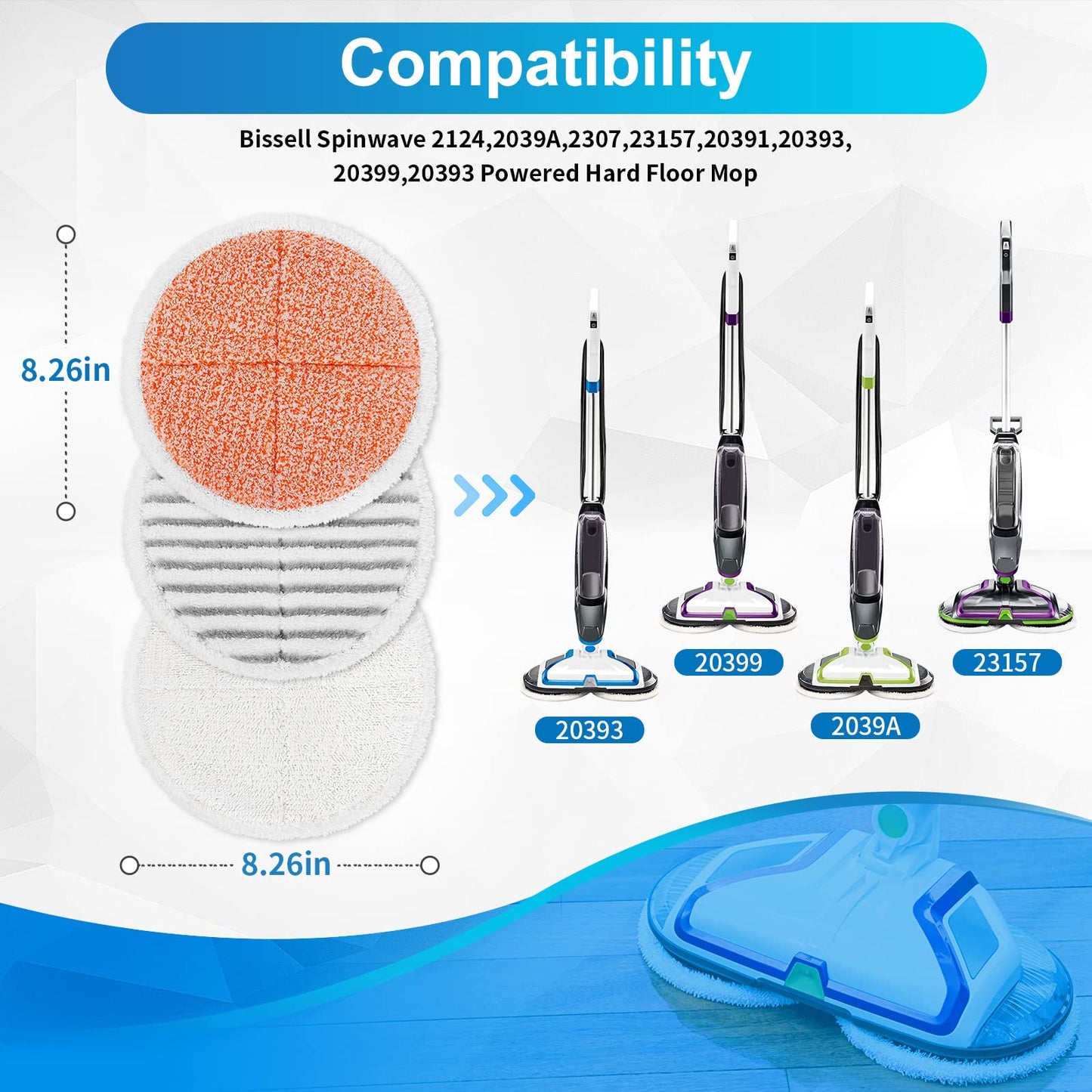 KEEPOW Spinwave Replacement Pads for Bissell Spinwave Mop 2124,2039A,2307,23157,20391,20399 Powered Hard Floor Mop (6 Pack)