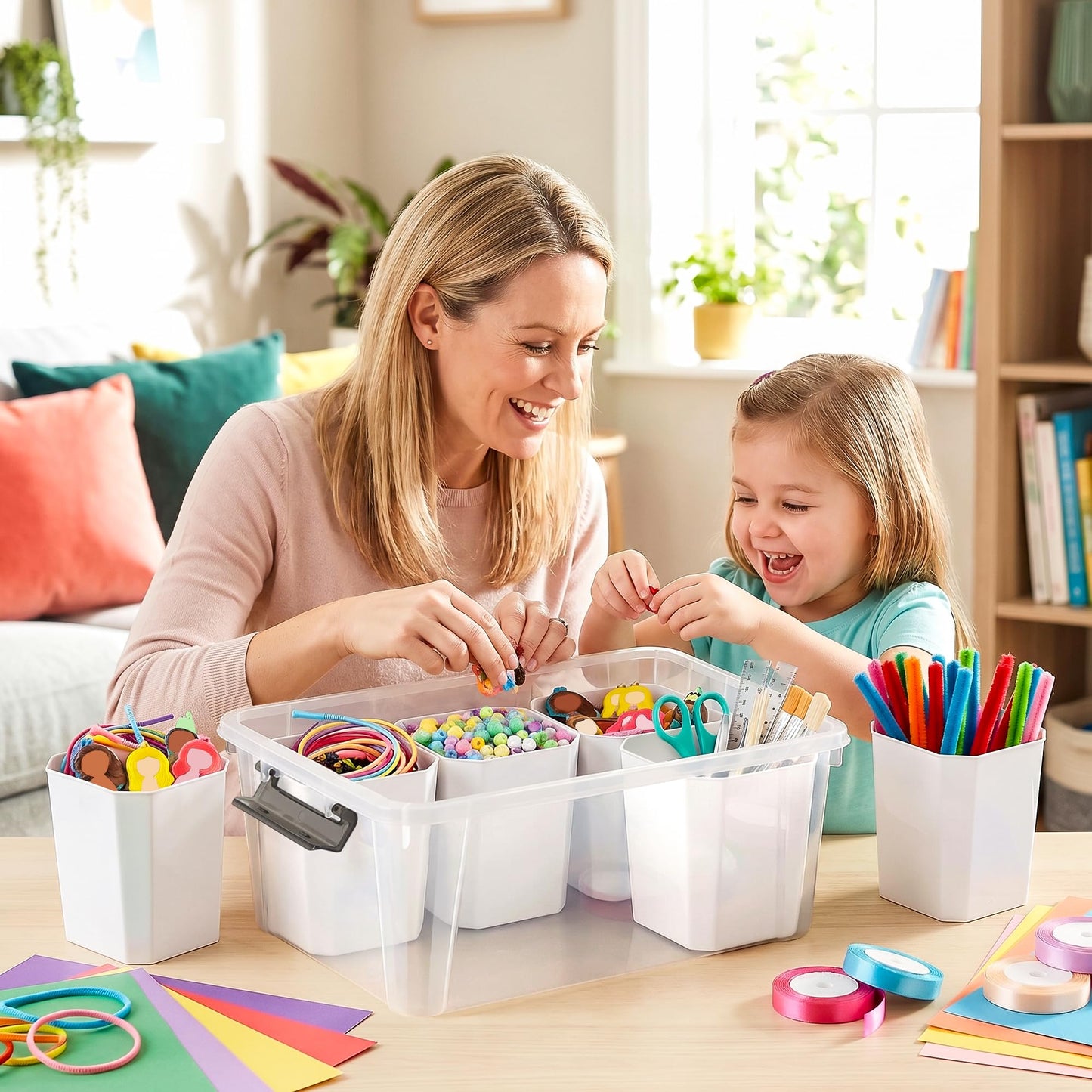 Citylife 17 QT Plastic Storage Bins with 6 Detachable Inserts Clear Storage Box with Lids Multipurpose Stackable Storage Containers for Organizing Crayon, Tool, Craft