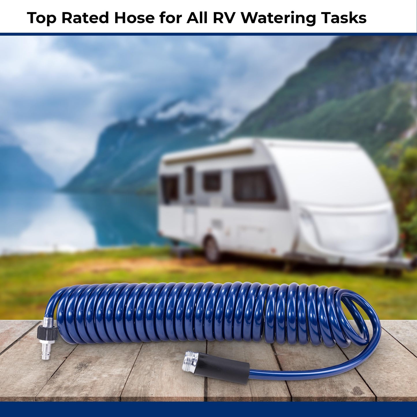 Plastair SpringHose RV Water Hose 3/8 in by 25-Foot Polyurethane RV Drinking Water Hose Safe - Premium and Lightweight Coiled Hose with Quick-Connect Male Adapter Plug, Made in Canada, Blue