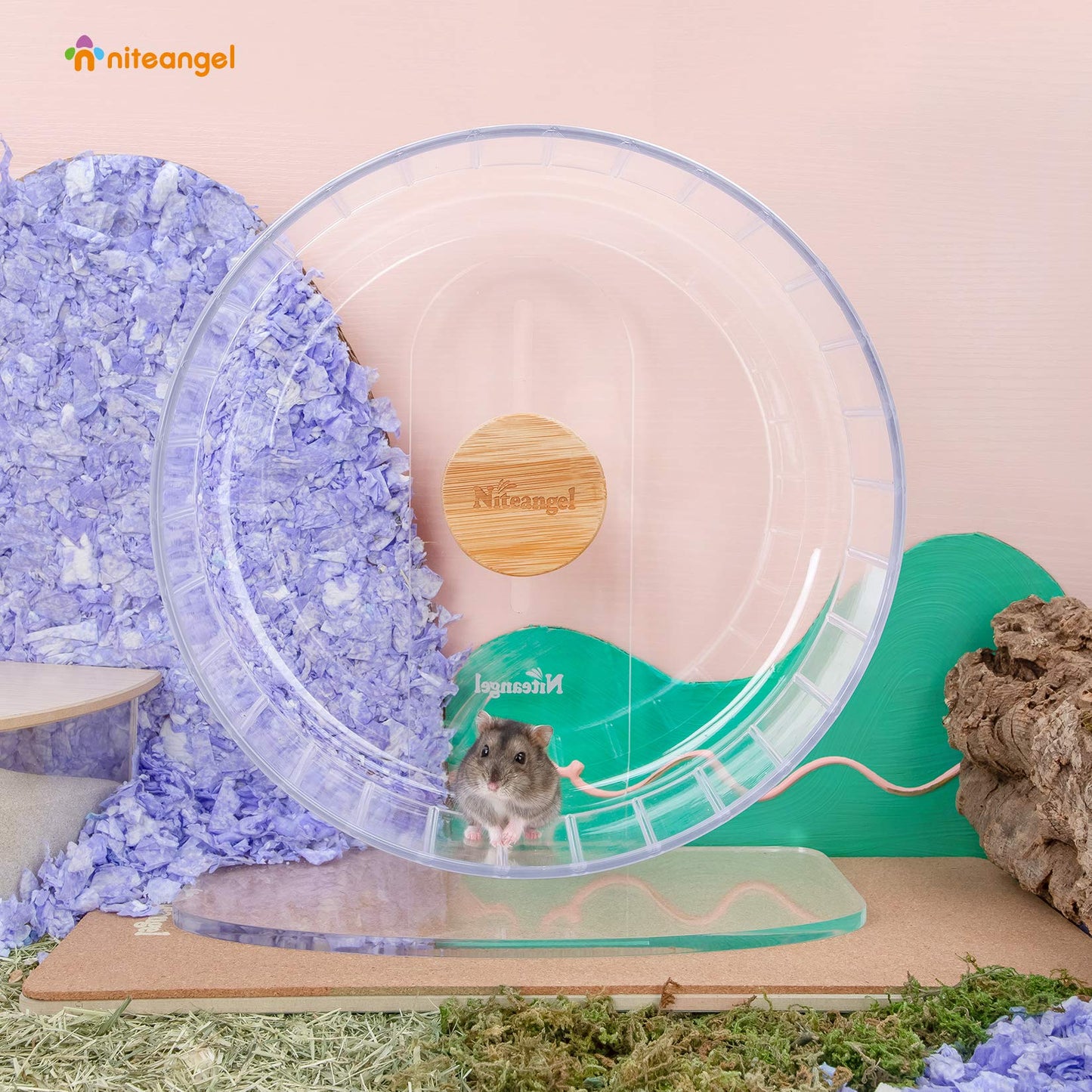 Niteangel Super-Silent Hamster Exercise Wheels - Quiet Spinner Hamster Running Wheels with Adjustable Stand for Dwarf Syrian Hamsters Gerbils Mice Or Other Small Animals (Transparent, Large)