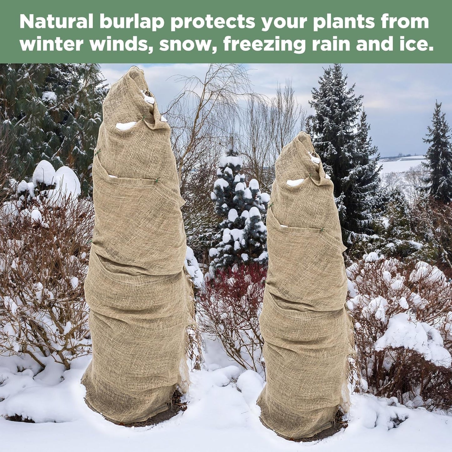 49Ft x 37.5in Fabric Burlap Tree Wrap Roll - Burlap Fabric Plants Cloth Cover - Natural Burlap Tree Trunk Protector Blanket for Winter Outdoor Garden Trees Shrubs Plants Frost Freeze Protection
