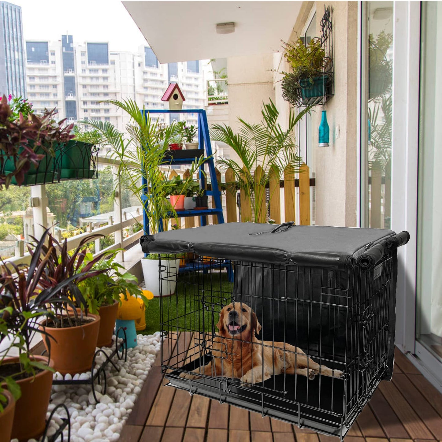 Dog Crate Cover 48 inch, Large Dog Kennel Cover for Cages with1 2 3 Doors, Waterproof 600D Oxford Fabric Privacy Cover Indoor/Outdoor Gray (Only Cover)