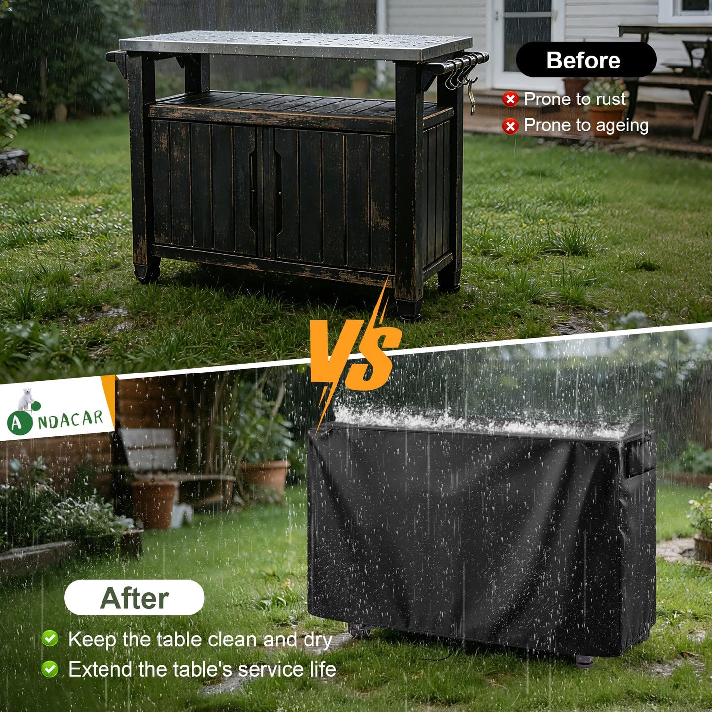 Ancadar Prep Table Cover, 52inch Outdoor Cooler Cart Cover for Keter Unity Xl Portable Bar Rolling Cooler Cart and Storage Cabinet Cover Heavy Duty Waterproof Patio Ice Tool Chest Cover