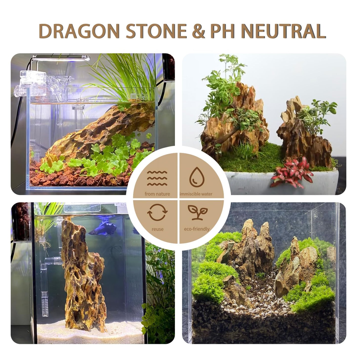 ChaoLeHo Dragon Rocks Aquariums Stones Natural Rocks for Aquascaping, Aquariums, Terrariums, Vivariums Decorative Stone,Reptile Enclosures,Paludariums,and Gardens-10LB（2 to 7 inch）