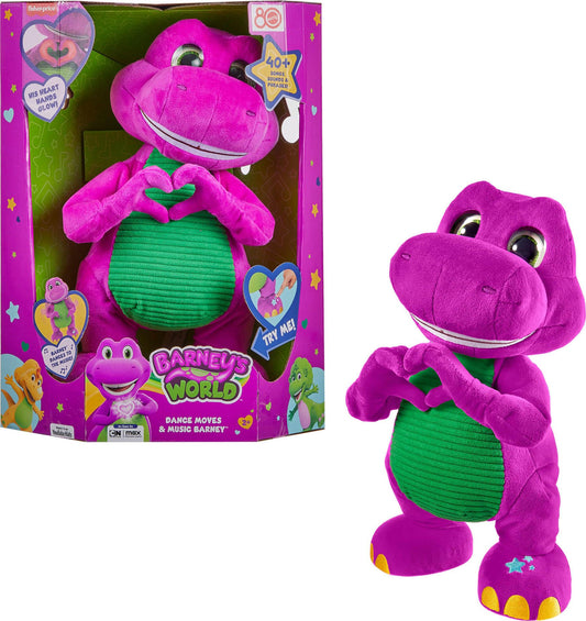 Barney’s World Toddler Toys by Fisher-Price, Barney Tall Plush, 13-inch Figure with Sounds, Soft Texture for Play, Kids Ages 2+ Years