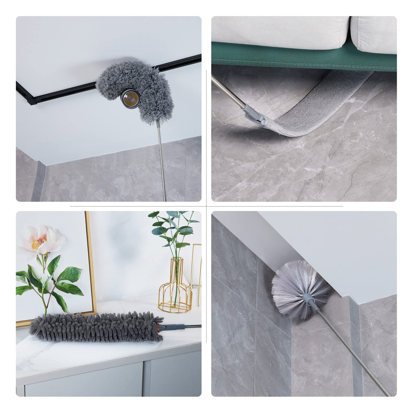 BOOMJOY Microfiber Feather Duster 7PCS, Bendable Dusters with 100 inches Extension Pole for Cleaning High Ceiling, Fan, Blinds, Cobweb, Furniture, Cars