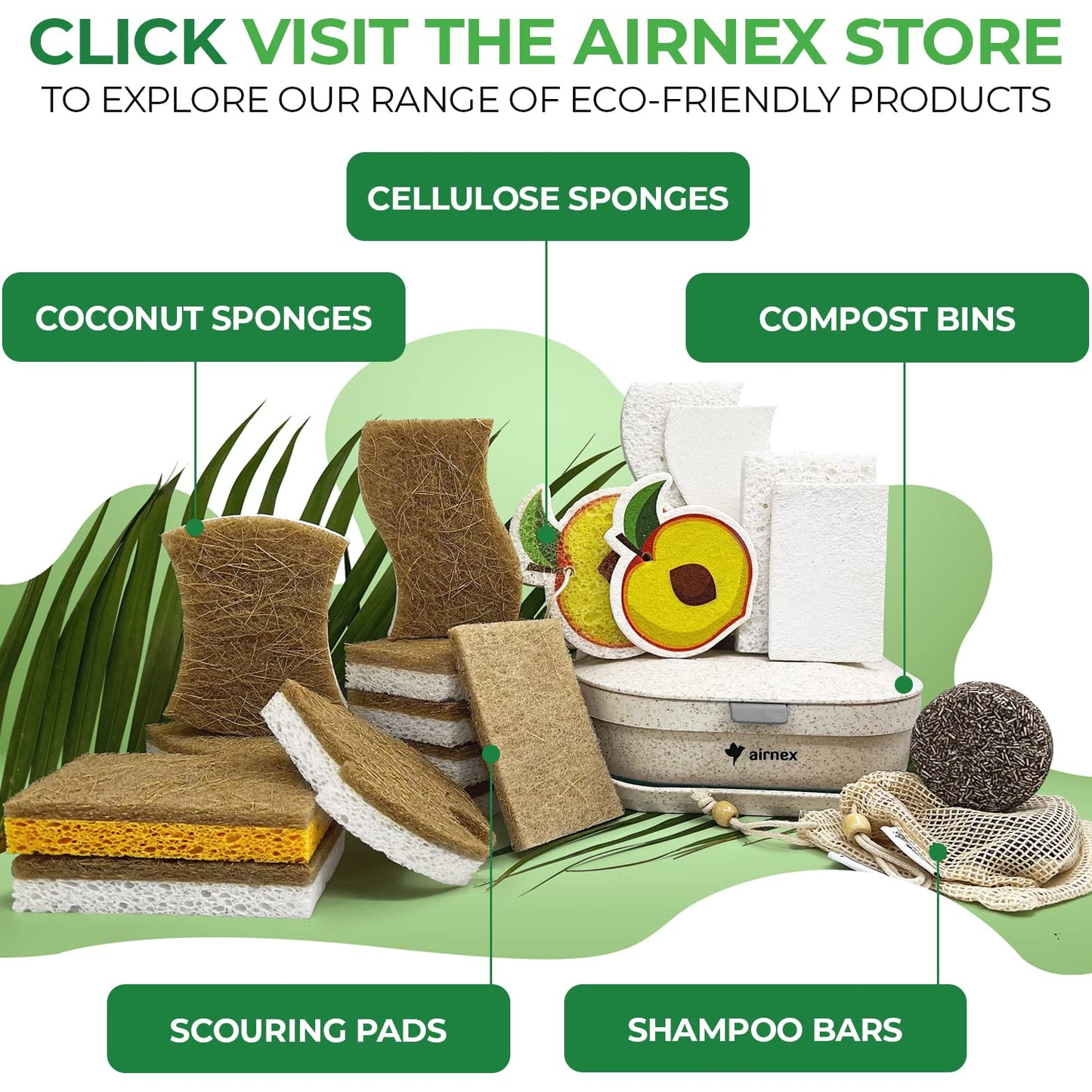 AIRNEX Collapsible Kitchen Compost Bin with Lid - 4 Liter / 1 Gal Countertop Compost Bin for Food Waste Made from Wheat Straw - Indoor Green Bin with 20 Compostable Bags & 2 Charcoal Filters