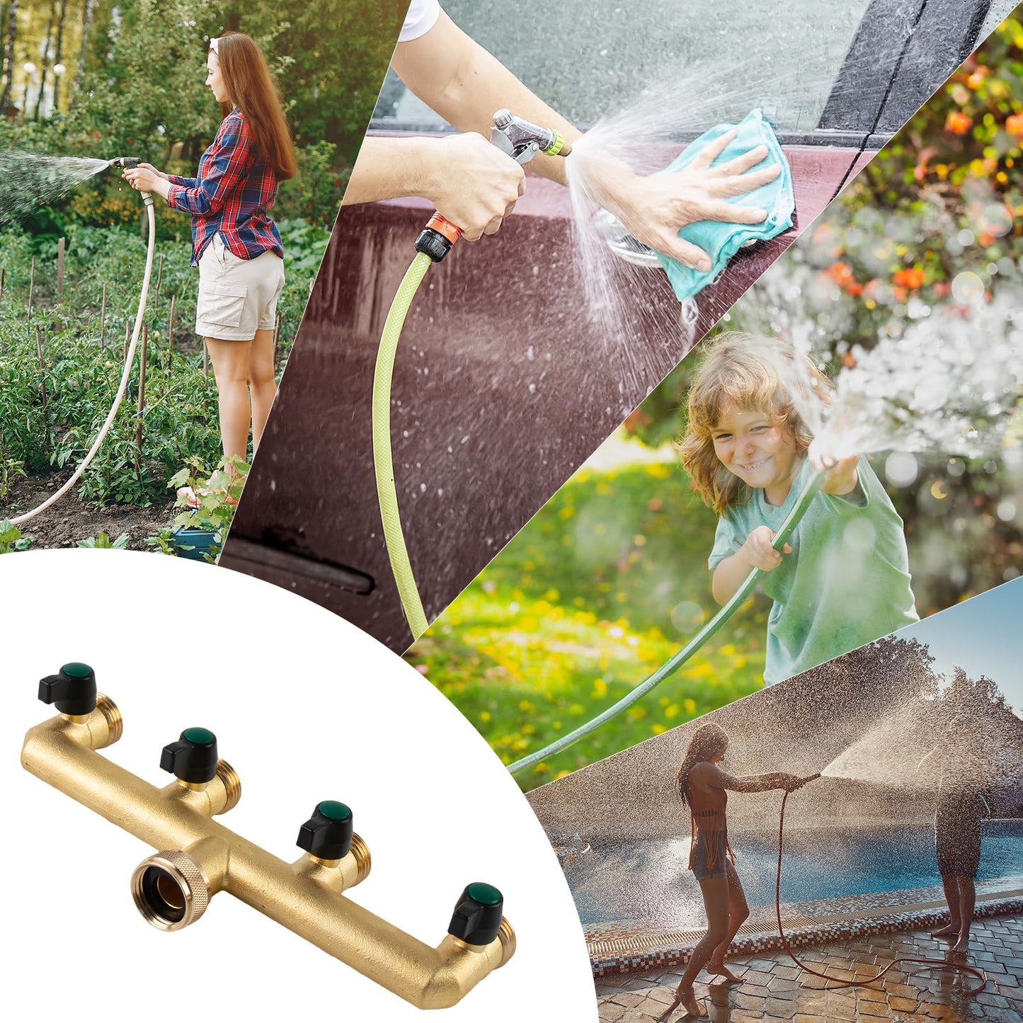 Tesmotor 4 Way Brass Tap Splitter, 3/4 Inch 4 Way Hose Tap Splitter with 4 Individual Valves for Garden Kitchen Faucet