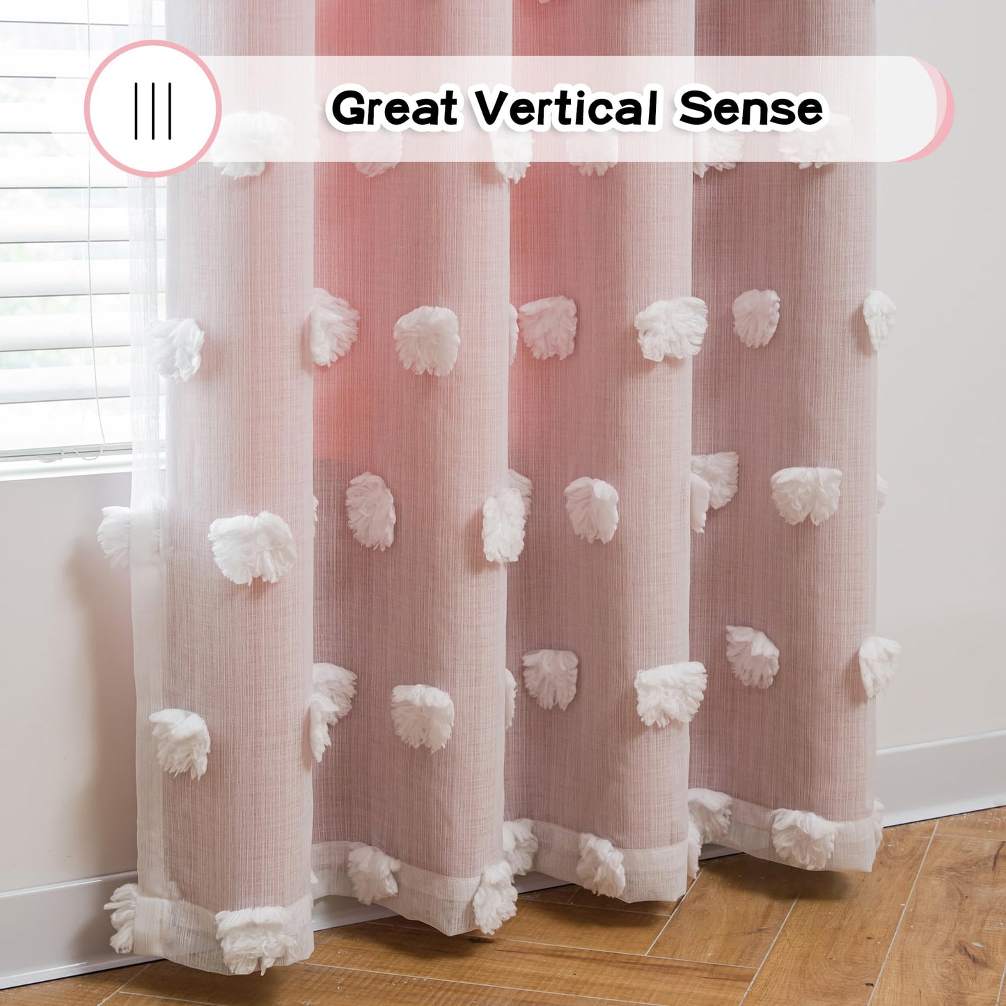 MYSKY HOME Light Blocking Pink Curtains White Sheer Pom Pom Kids Room Decor Drapes for Living Room 95 Inches Long Double Layer Curtains for Sliding Door Grommet Window Panels Set of 2, 52" x 95"