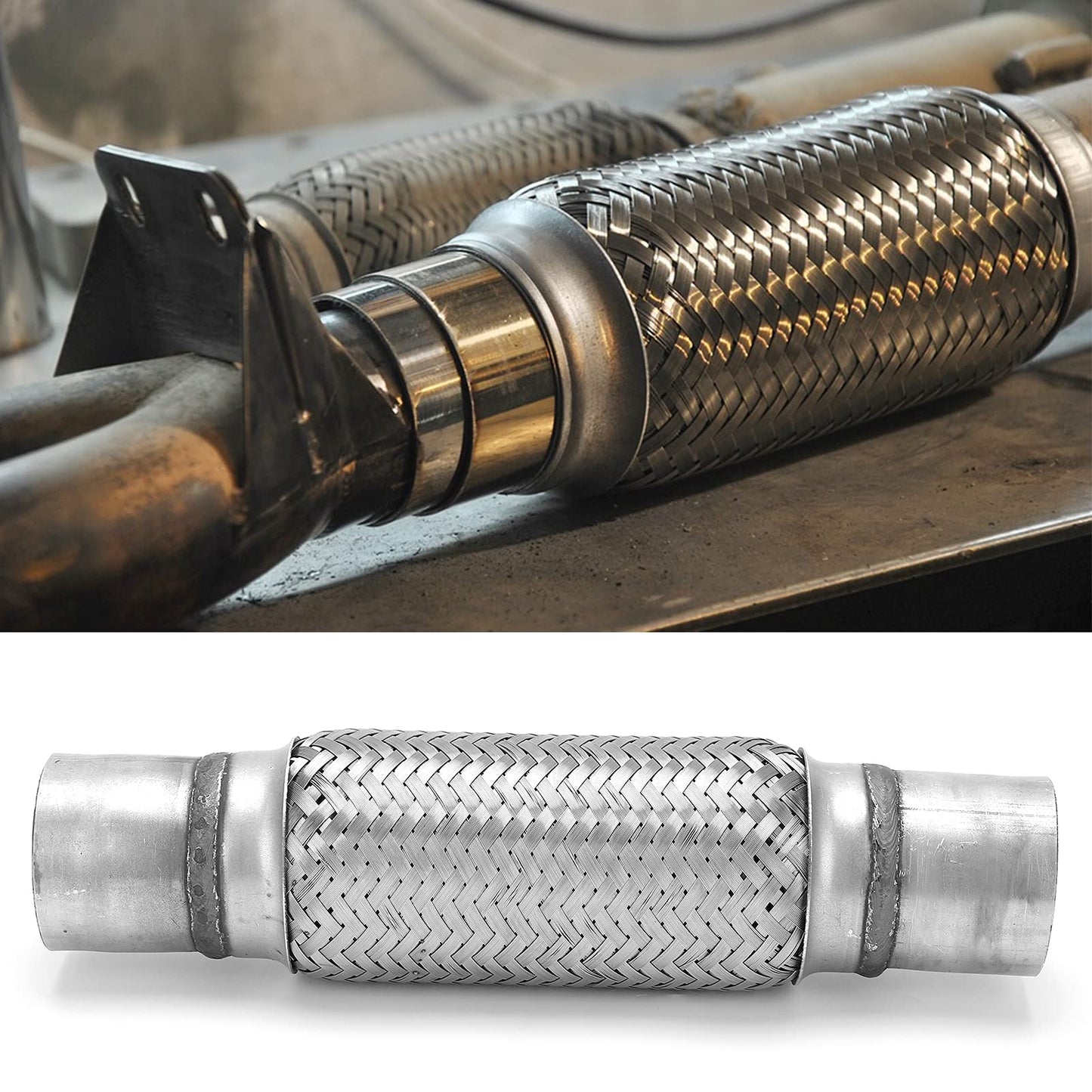Stainless Steel Exhaust Flex Pipe, 2.25x12in Woven Exhaust Repair Flexible Pipe Bellows Flex Joint 57mm Stainless Steel for Car