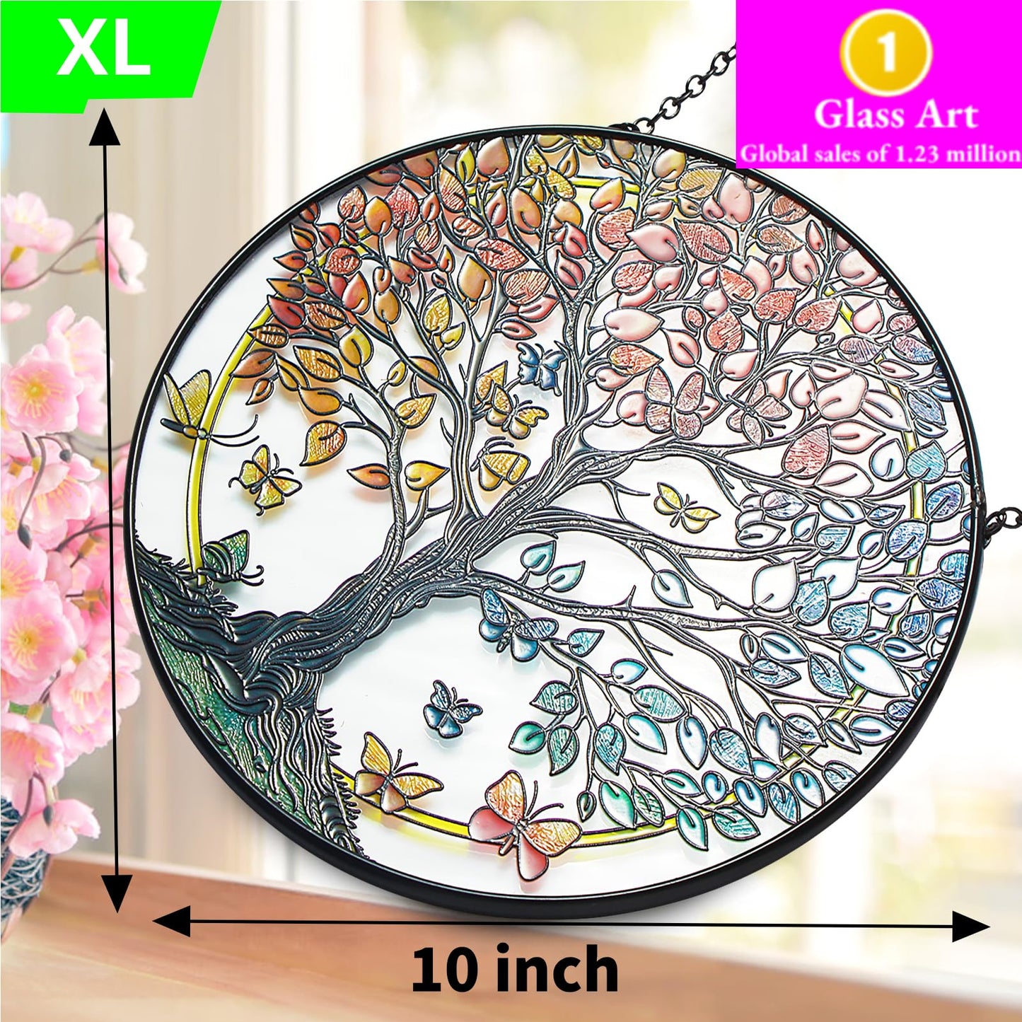 Ammzus Large Tree of Life Garden Suncatcher, Stained Glass Window Hanging, Suncatchers for Windows Hanging, for Friends, Family, and Women 9.9 * 9.9IN