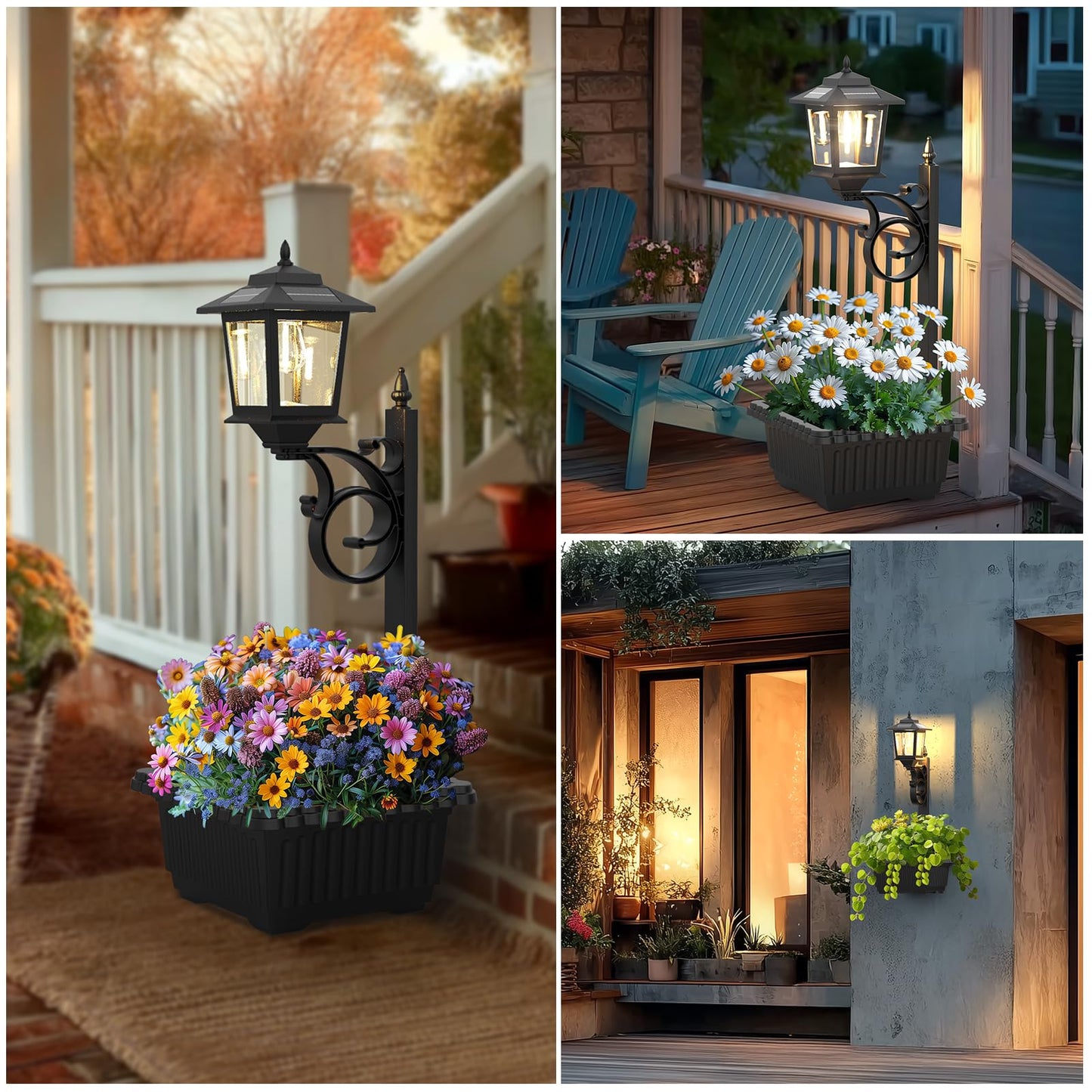 2 in 1 Solar Lamp Post Light with Planter, Waterproof Solar Planter Lights, Wall Mount or Freestanding Solar Lamp Post Llght, Decorative Outdoor Planters for Garden Patio, Front Porch