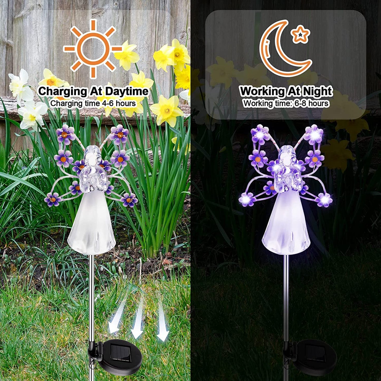 QINGYA Solar Angel Lights Outdoor-2 Pack Solar Garden Stake Lights with 7 LEDs for Cemetery Grave Decorations,Eternal Light Angel for Memorial Gifts, Christmas Yard Art, Sympathy Gifts