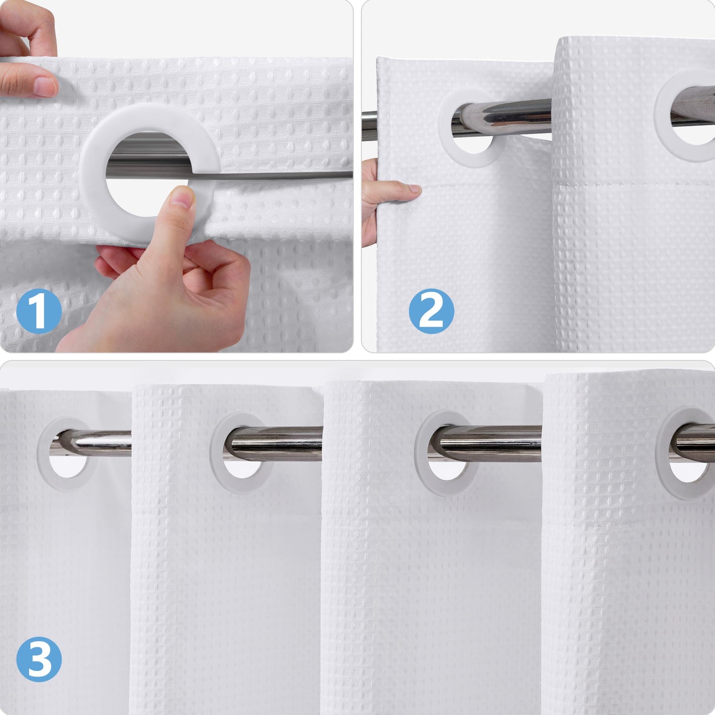 PILOTSHARK Hookless Waffle Weave Shower Curtain with Snap-in Fabric Liner,256GSM Heavy Duty Fabric Shower Curtain Set,White Waterproof Washable Luxury Shower Curtain for Bathroom Stall (72x75 Inch)