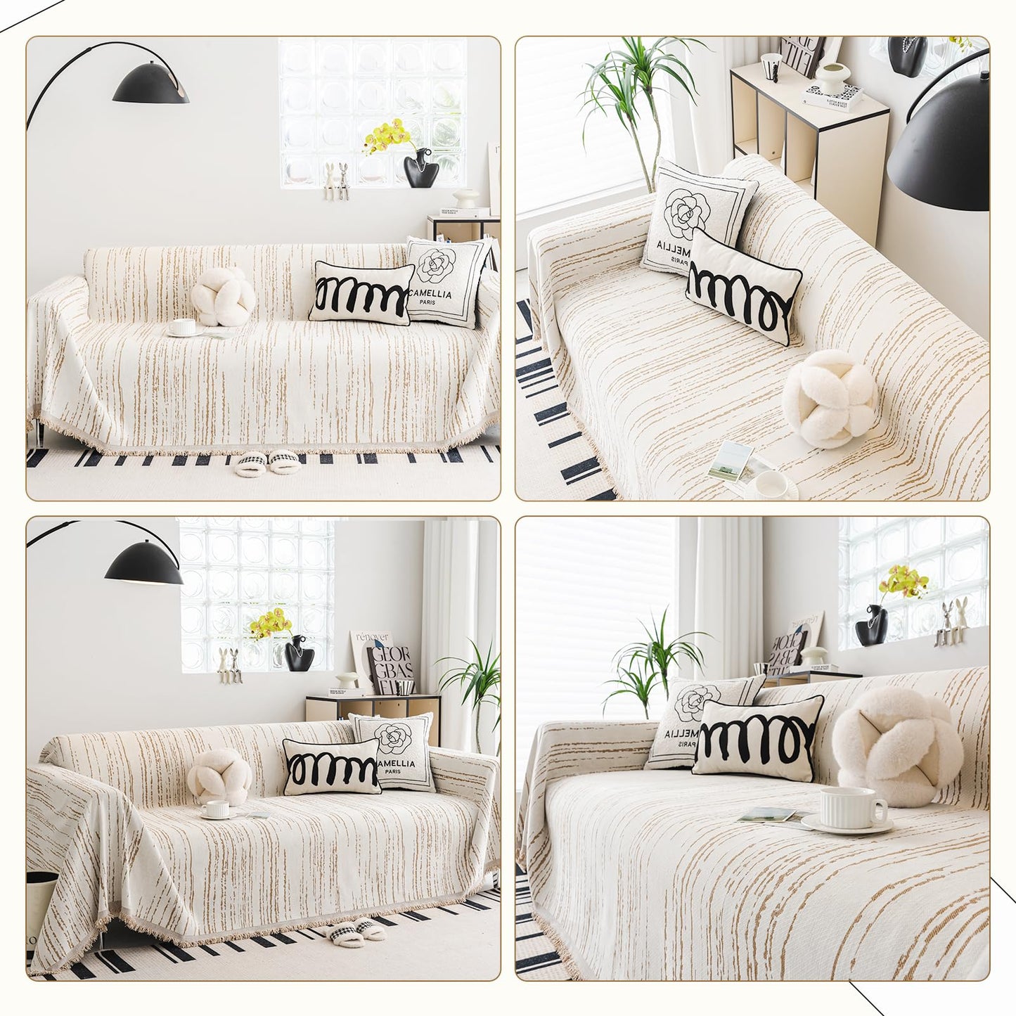 WEYOND Chenille Couch Cover Pet Friendly, Sofa Cover Washable, Reversible Sofa Slipcover for Sectional, Loveseat, 2 or 3 Cushion Couch, Futon Cover (71" X 118", Khaki)
