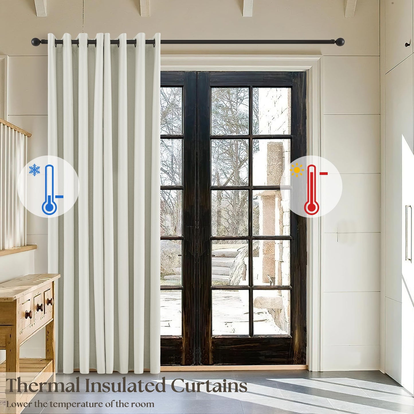 100% Blackout Linen Curtains 84 Inches Long Linen Textured Black Out Curtains Full Light Blocking Thermal Insulated Energy Saving Drapes Panels with White Liner 52x84 Inches 2 Panels Ivory White