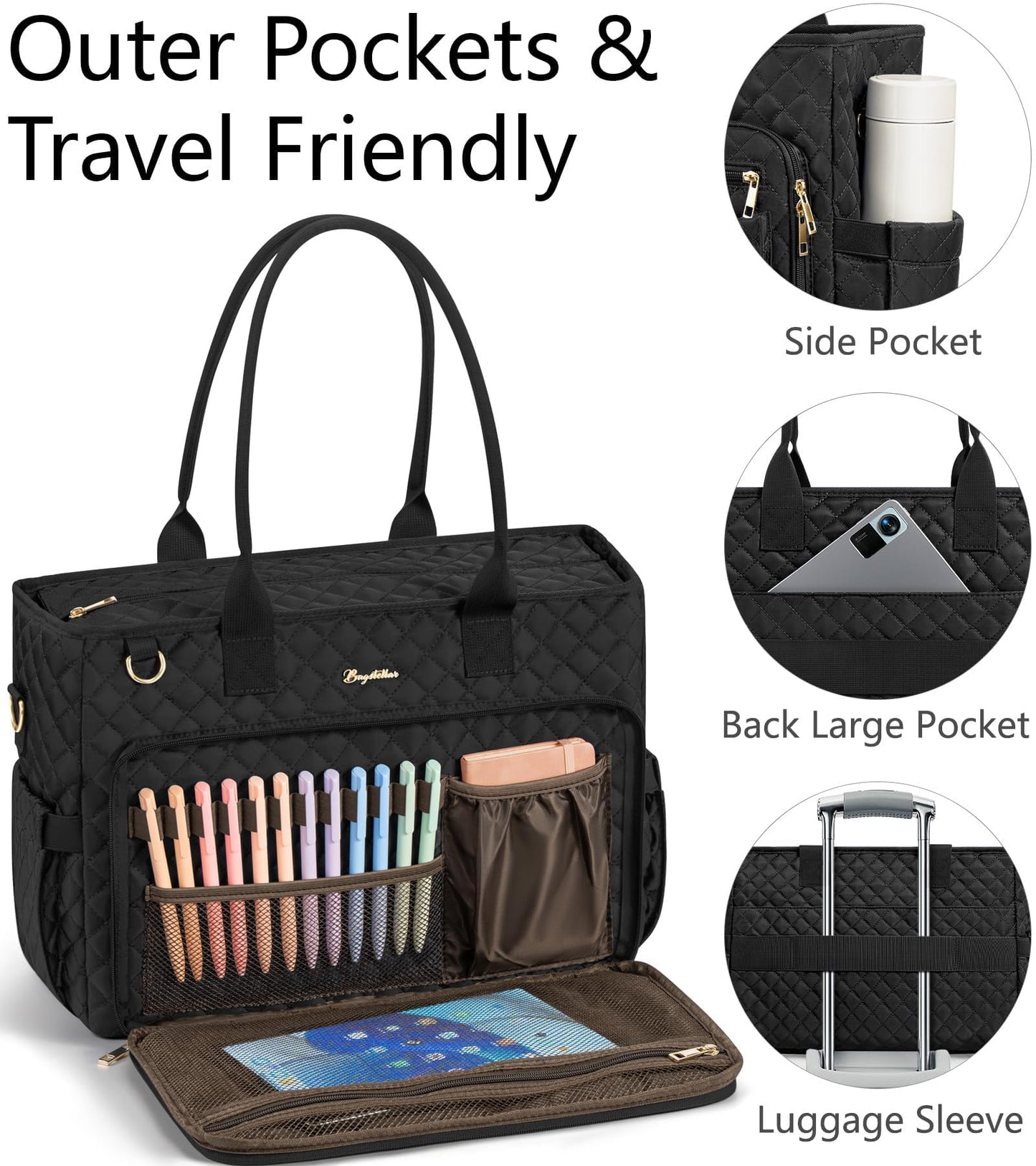 Teacher Tote Bag for Women, 15.6 inch Laptop Work Tote Bag Nurse Bag With Large Cup Holder & Insulated Pocket Professional Computer Handbag Laptop Briefcase for Office, College, Nursing, Travel, Gifts