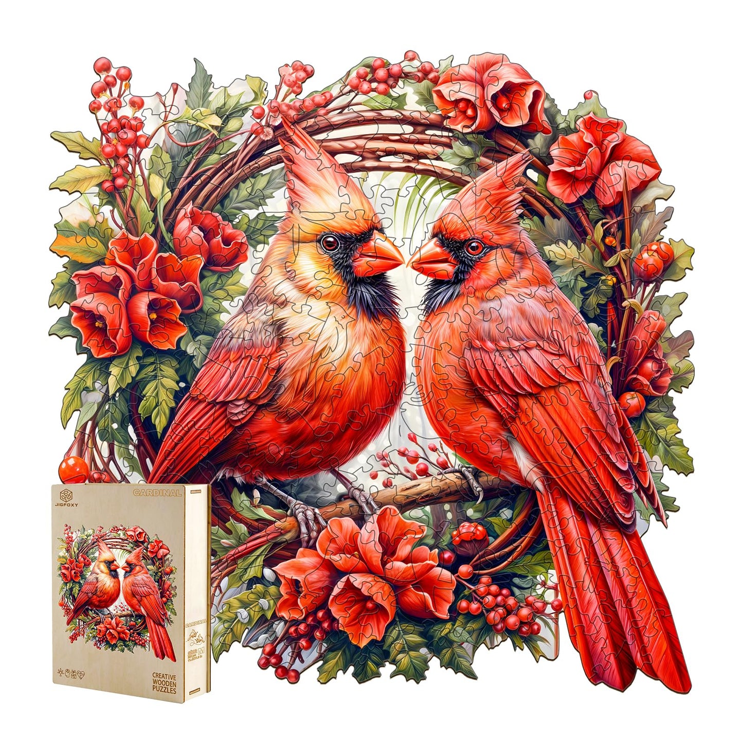 Jigfoxy Wooden Jigsaw Puzzles for Adults, 200 Pieces Cardinal Wooden Puzzle, Unique Shaped Animal Puzzle, Premium Wood Puzzle Gift for Adults, Friends, and Families, Birthday Gifts for Puzzle Lovers