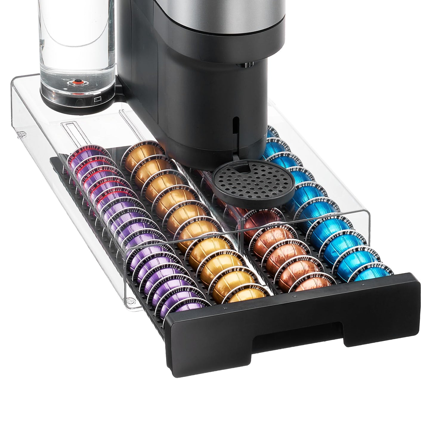 Vtopmart Coffee Pod Holder for Nespresso Vertuo Pods, Clear Acrylic Anti-Slip Coffee Pod Organizer with Smooth Pull-Out, Holds 40 Large or 60 Small Capsules
