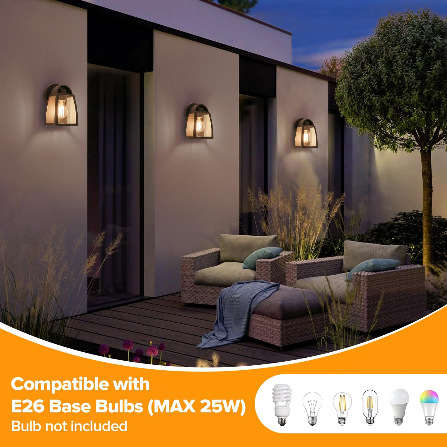 LUTEC 2 Pack Outdoor Wall Light Fixtures, Exterior Waterproof Wall Lantern with Clear Glass Shade, Aluminum Modern Matte Black Porch Sconce Outdoor Lighting for Garage Entryway Yard