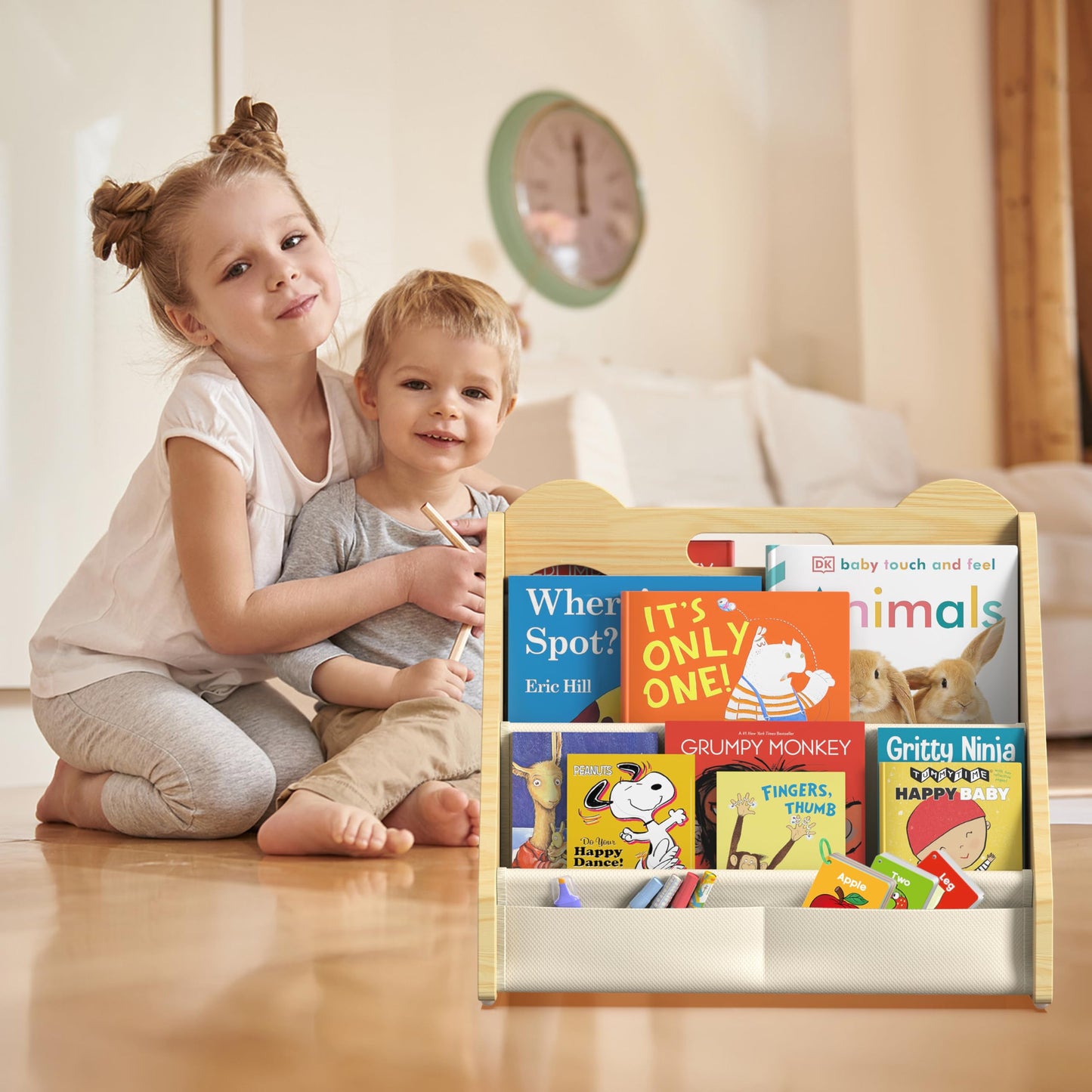 NANATI Kids Bookshelf for Toddler,3-Tier Toddler Bookshelf for Kids,Wood Kids Book Display Shelves for Children's Rooms,Playrooms,Nurseries &Classrooms-Sturdy Storage for Books Or Small Toys