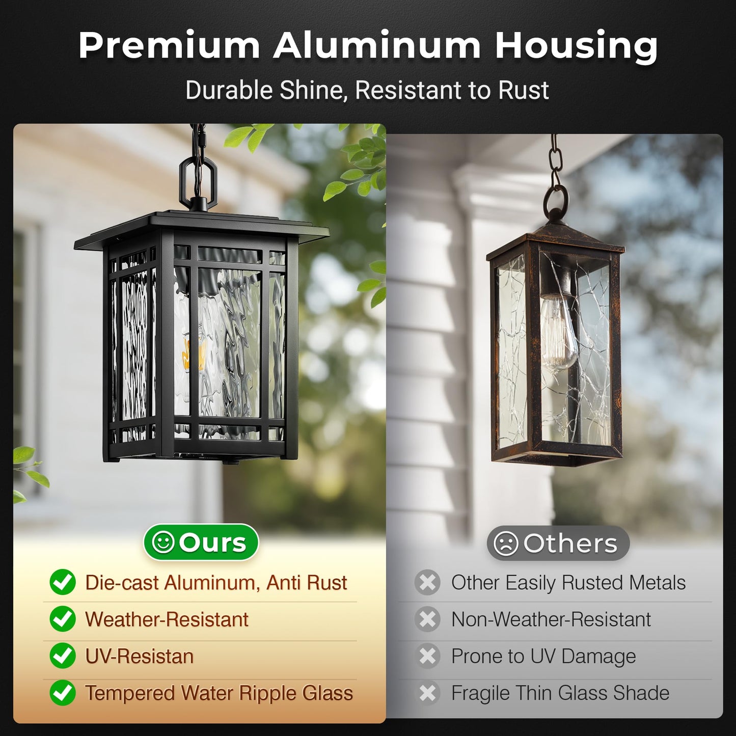 OPAXIS Large Outdoor Pendant Light, Black Hanging Light Fixture with Adjustable Chain, Anti-Rust 100% Aluminium Outdoor Chandelier for Porch, Waterproof Exterior Pendant Lantern for Gazebo, Front Door