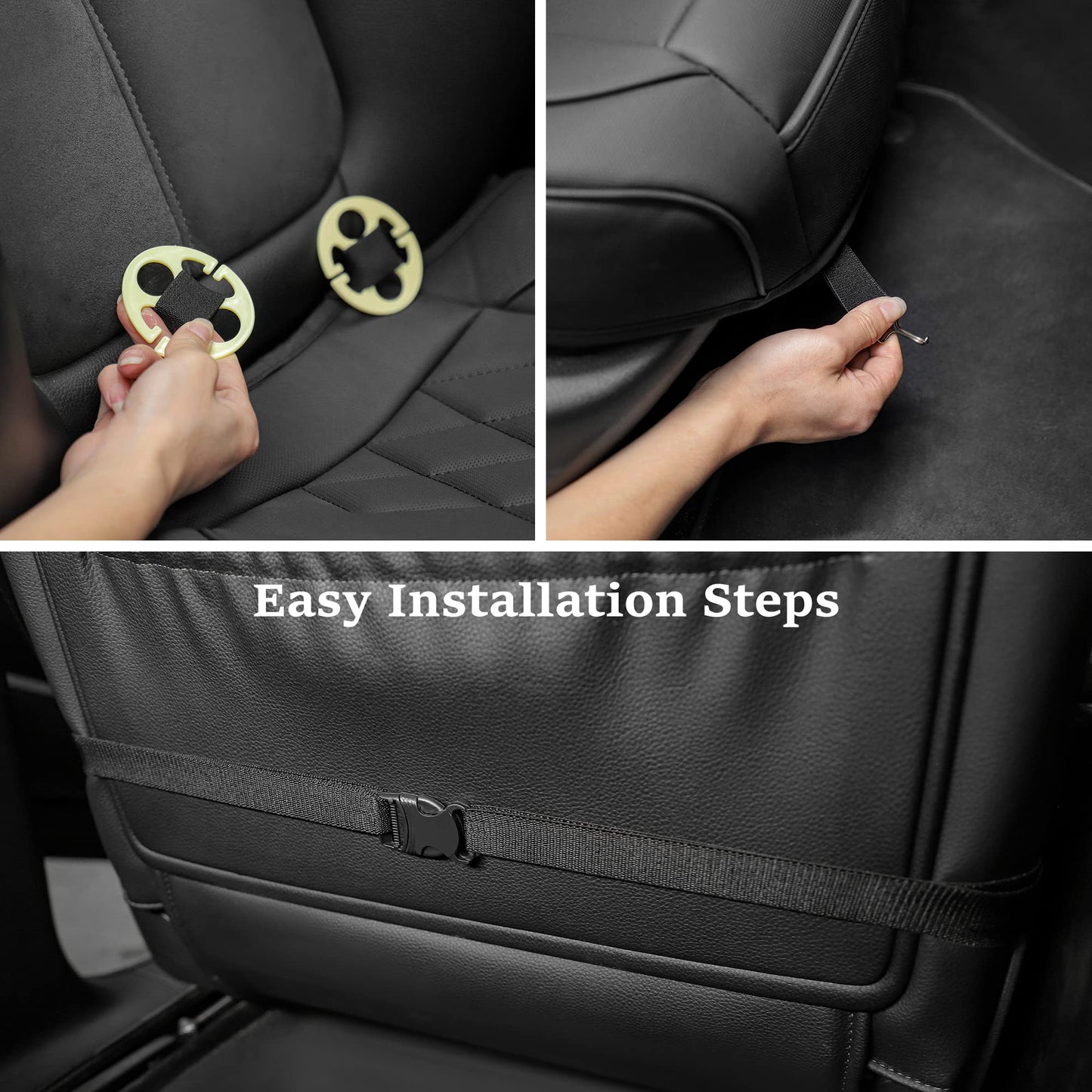 Jojobay Car Seat Cover,Automotive Seat Covers,Front Seat Protector(Bottom),Fit for 95% of Vehicles - Padded,Anti-Slip,Premium Leather(2 PCS,Black)
