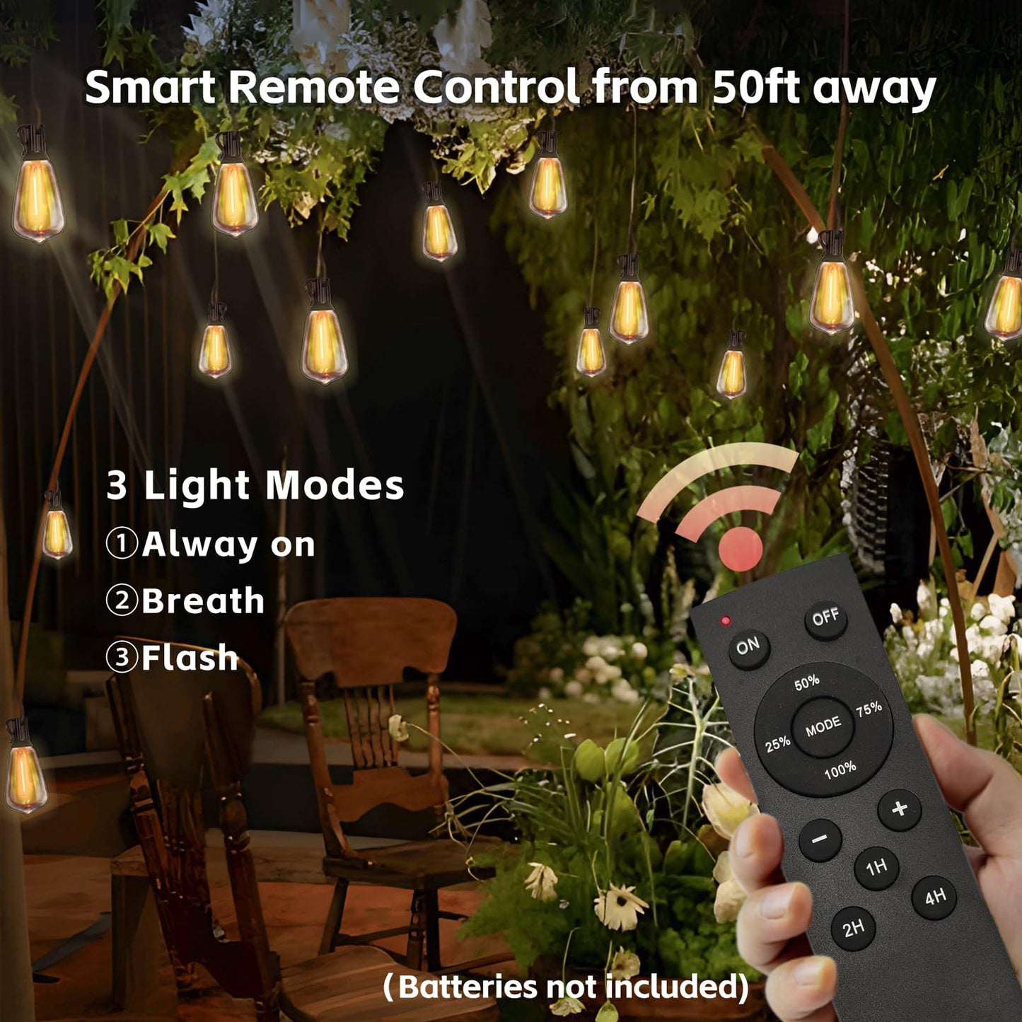 ST38 Outdoor 100FT String Lights with Remote, Waterproof Patio Lights with Dimmer and Timer, Outside Hanging Lights with 50+2 Shatterproof LED Edison Bulbs for Gazebo Backyard Deck Balcony 2200K