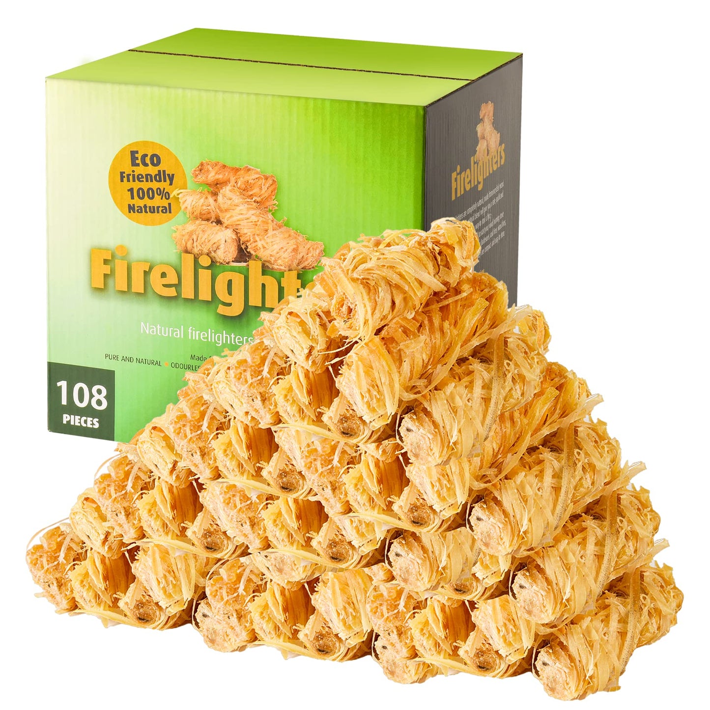Onlyflame 108 pcs 100% Natural Charcoal Fire Starters for Fireplace, Wood Stove, Campfires, Fire Pit, BBQ, Chimney, Pizza Oven - Charcoal Starters for Indoor/Outdoor Use