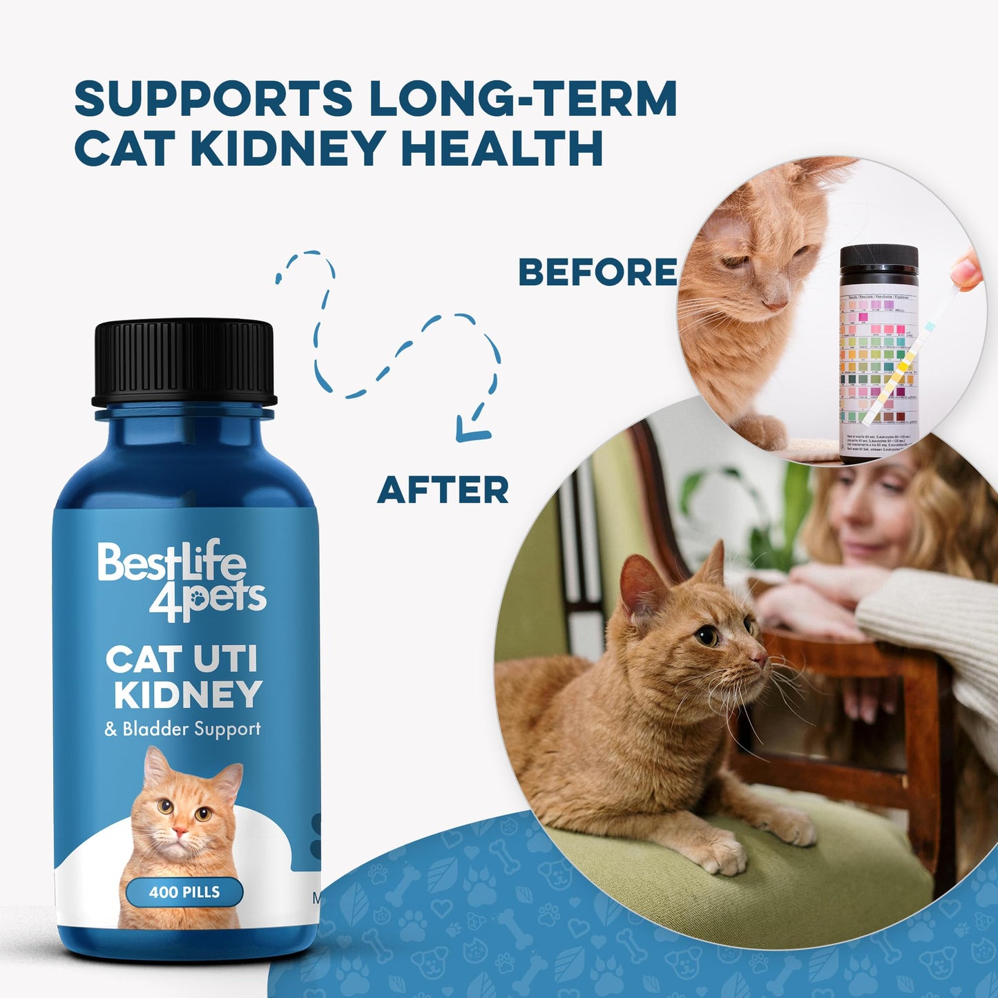 Cat UTI Remedy & Kidney Support for Cats, Natural Urinary Tract Infection and Cat Bladder Crystals Treatment Helps Flush Out Kidney Stones, Clears Infection, & Improves Kidneys Health, 400 Tiny Pills