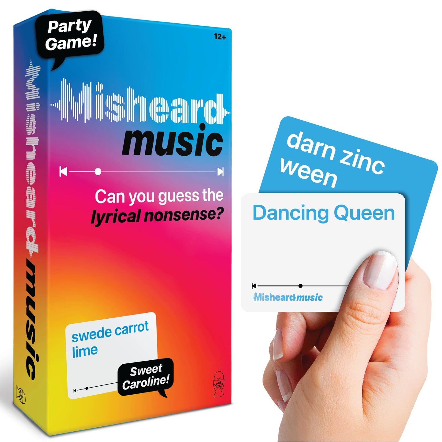 Lucky Egg Misheard Music – Guess The Song or Artist with 500 Lyrical Nonsense Cards – Hilarious Music Games for Adults & Teens – Fun Family Card Games for Karaoke & Party Entertainment
