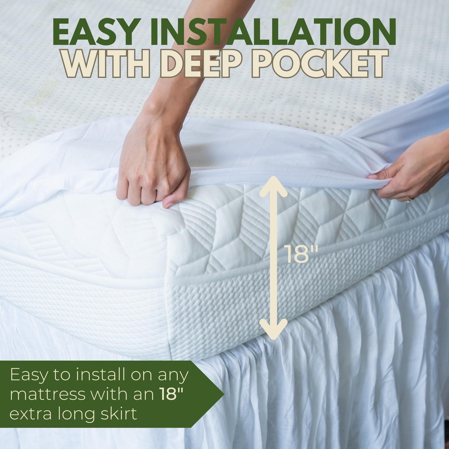 Twin Size 39x75” Premium Organic Cotton Waterproof Mattress Protector, 100% Cotton Top, Hypoallergenic, Cooling Mattress Pad Cover, Soft & Breathable Fitted Sheet Style up to 18" Deep - Rest Line
