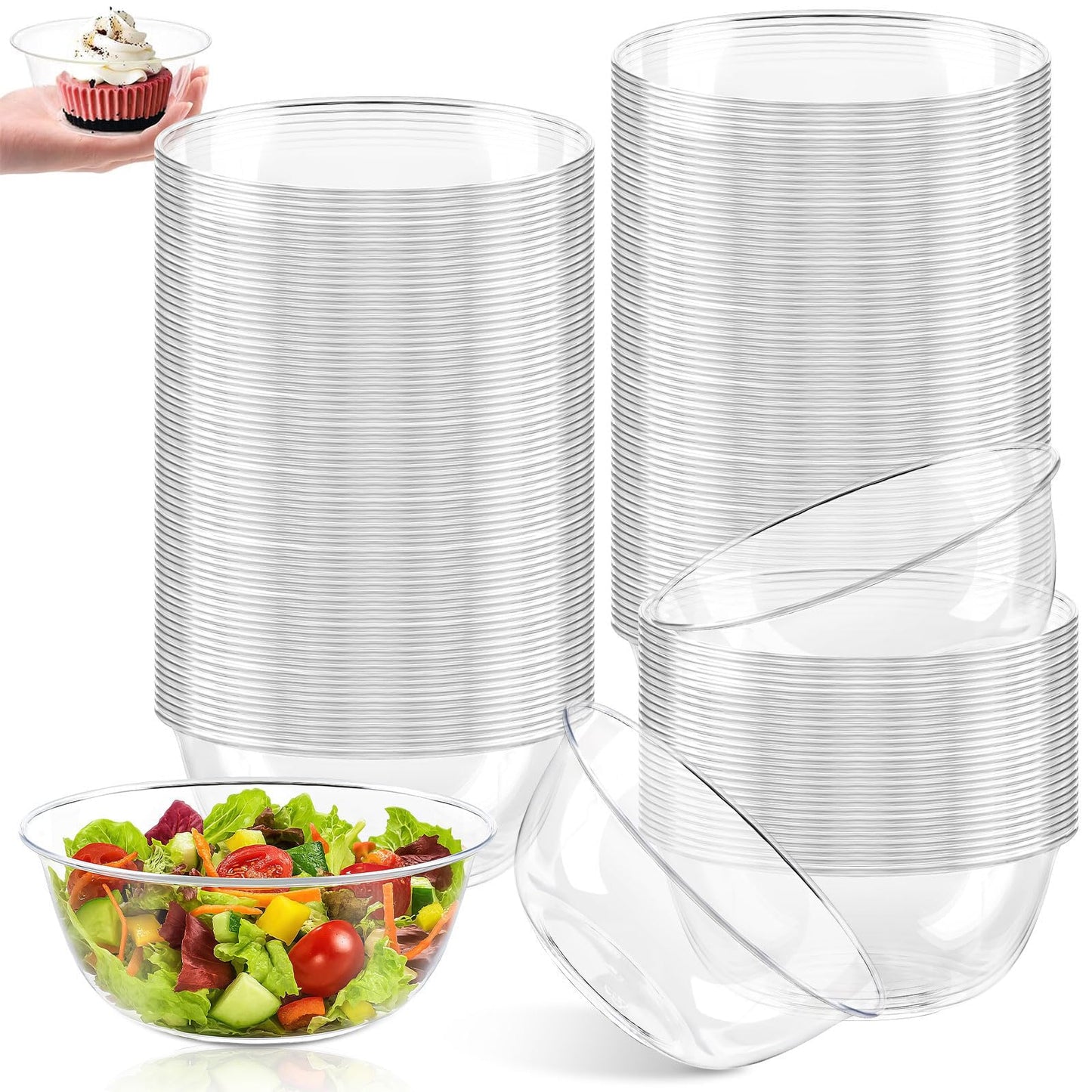100 Pack 12 oz Clear Plastic Bowls Disposable Ice Cream Dessert Serving Salad Hard Small Bowls for Party Catering Fruits Parfaits Snacks