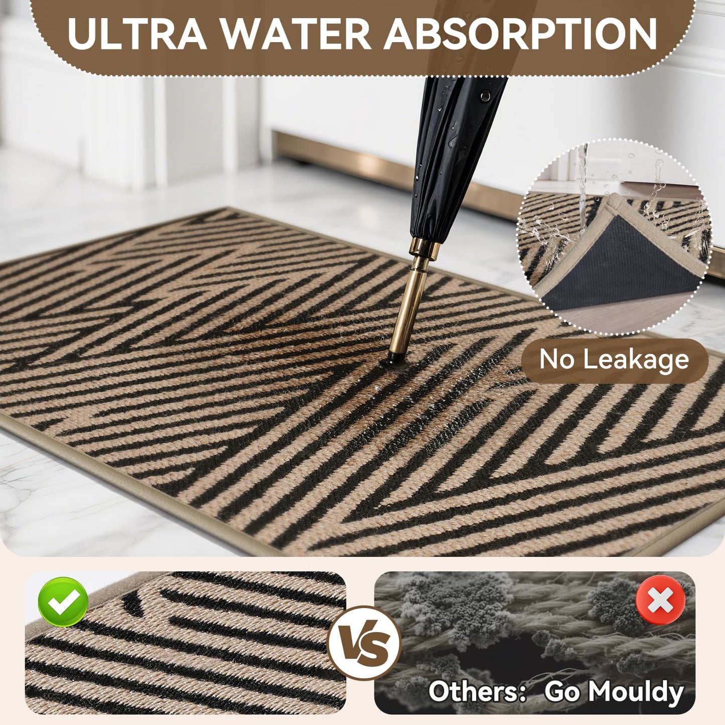 YDKGL Door Mat Indoor Outside Entrance 24"x35", Low-Profile Non Slip Outdoor Inside Doormat Entryway Mat, Dirt Resistant Absorbent Front Porch Welcome Entry Mats, Washable Easy Clean, Brown